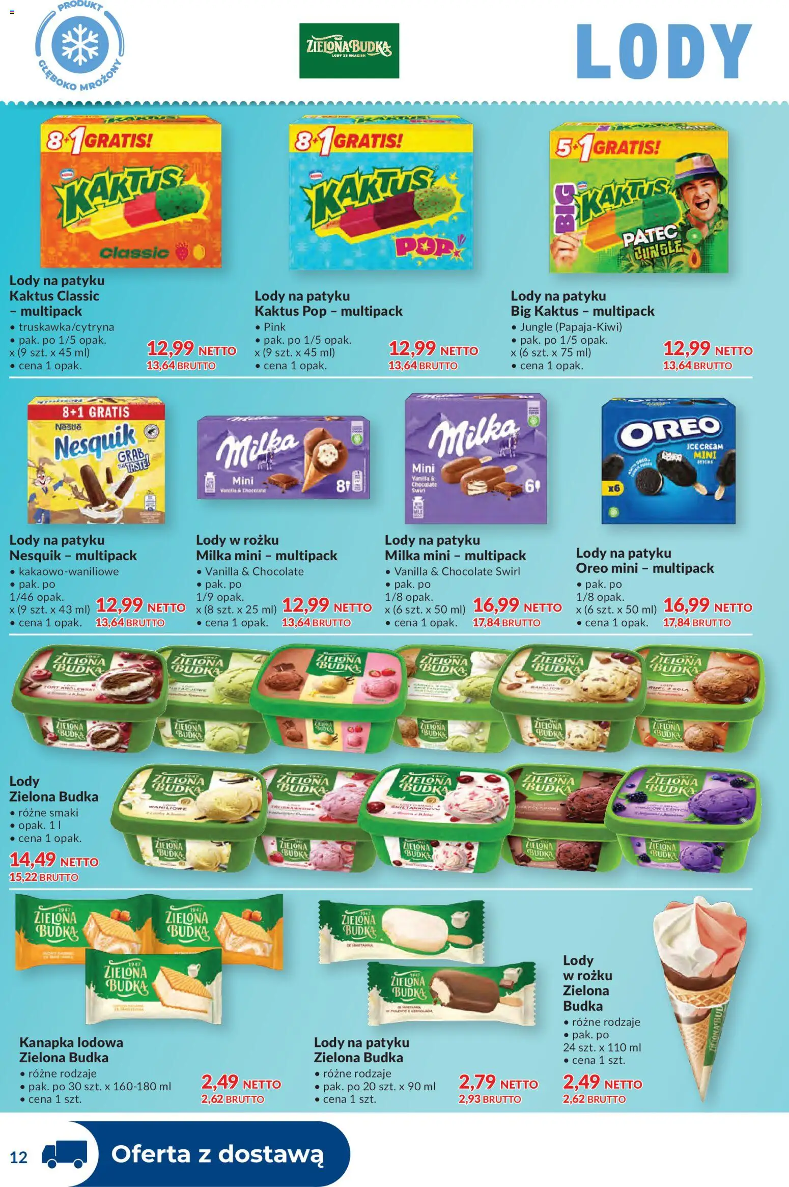 Makro gazetka - Dystrybucja do sklepów od 01.09.2026 | Strona: 12 | Produkty: Lody Zielona Budka, Milka, Lody na patyku, Lody