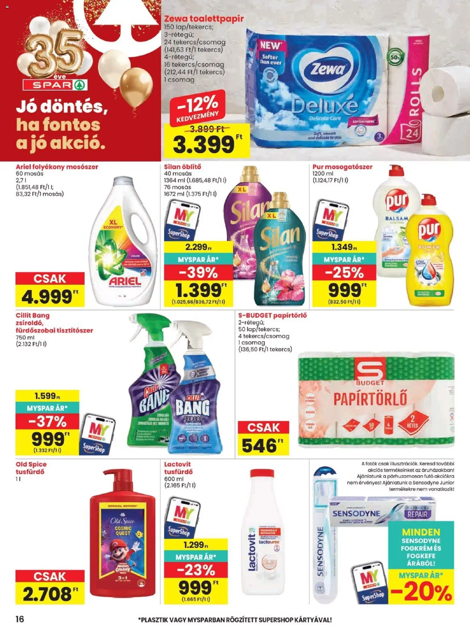 Spar akciós ujság - amely érvényes a következő dátumtól: 11.06.2026 | Oldal: 16 | Termékek: Papírtörlő, Fogkrém, Mosószer, Mosogatószer