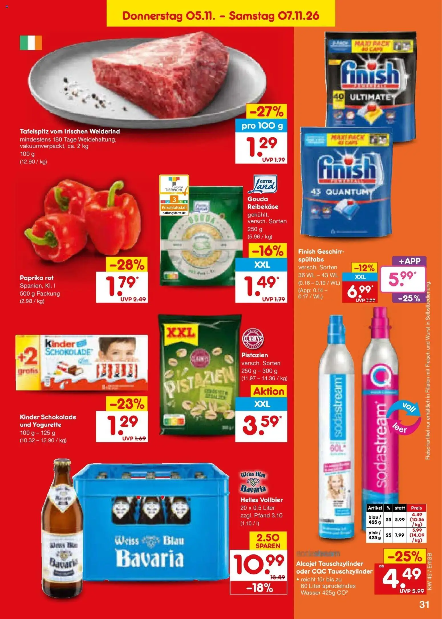 Netto Marken-Discount Prospekt Mauern – gültig ab 02.11.2026 | Seite: 47 | Produkte: Tafelspitz, Finish, Reibekase, Sodastream