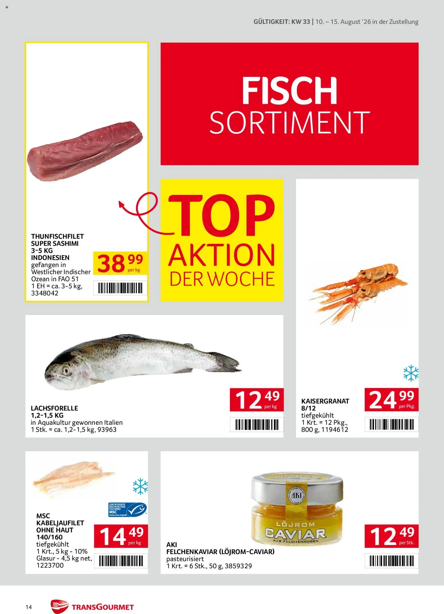 Transgourmet Zustellaktion gültig ab 10.08.2026 | Seite: 14 | Produkte: Fisch