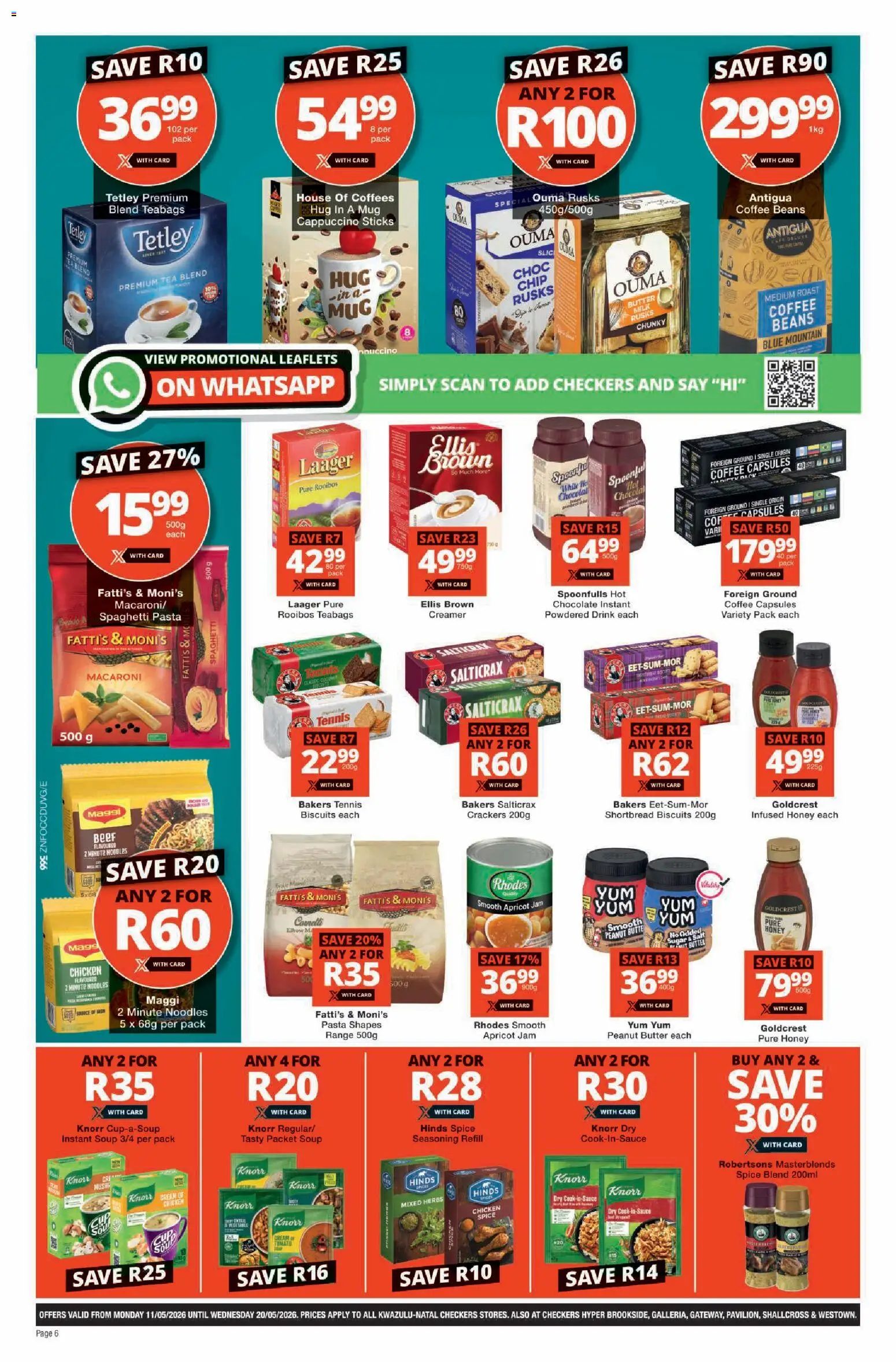 New Checkers catalogue – valid from 11.05.2026 | Page: 6 | Products: Creamer, Chicken, Pasta, Peanut butter