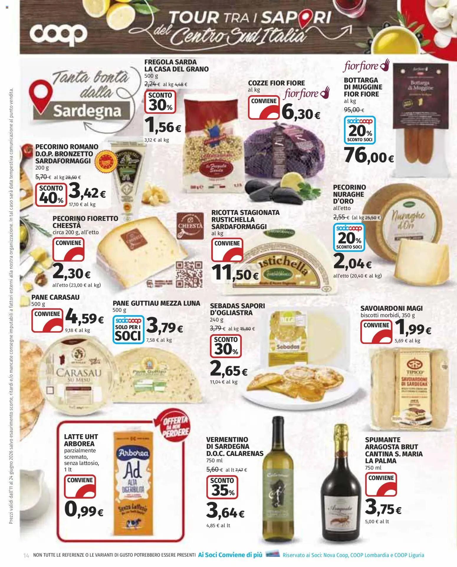 Volantino COOP del 11.06.2026 | Pagina: 14 | Prodotti: Cozze, Spumante, Pecorino Romano, Pecorino