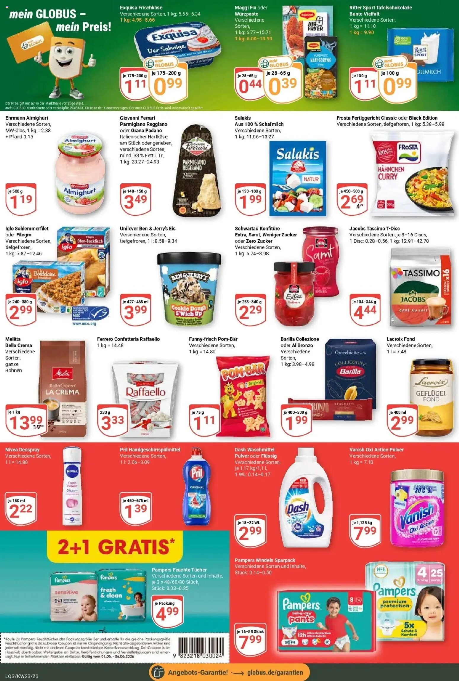 Globus Prospekt Losheim Am See – gültig ab 01.06.2026 | Seite: 3 | Produkte: Ehrmann almighurt, Exquisa, Salakis, Tassimo