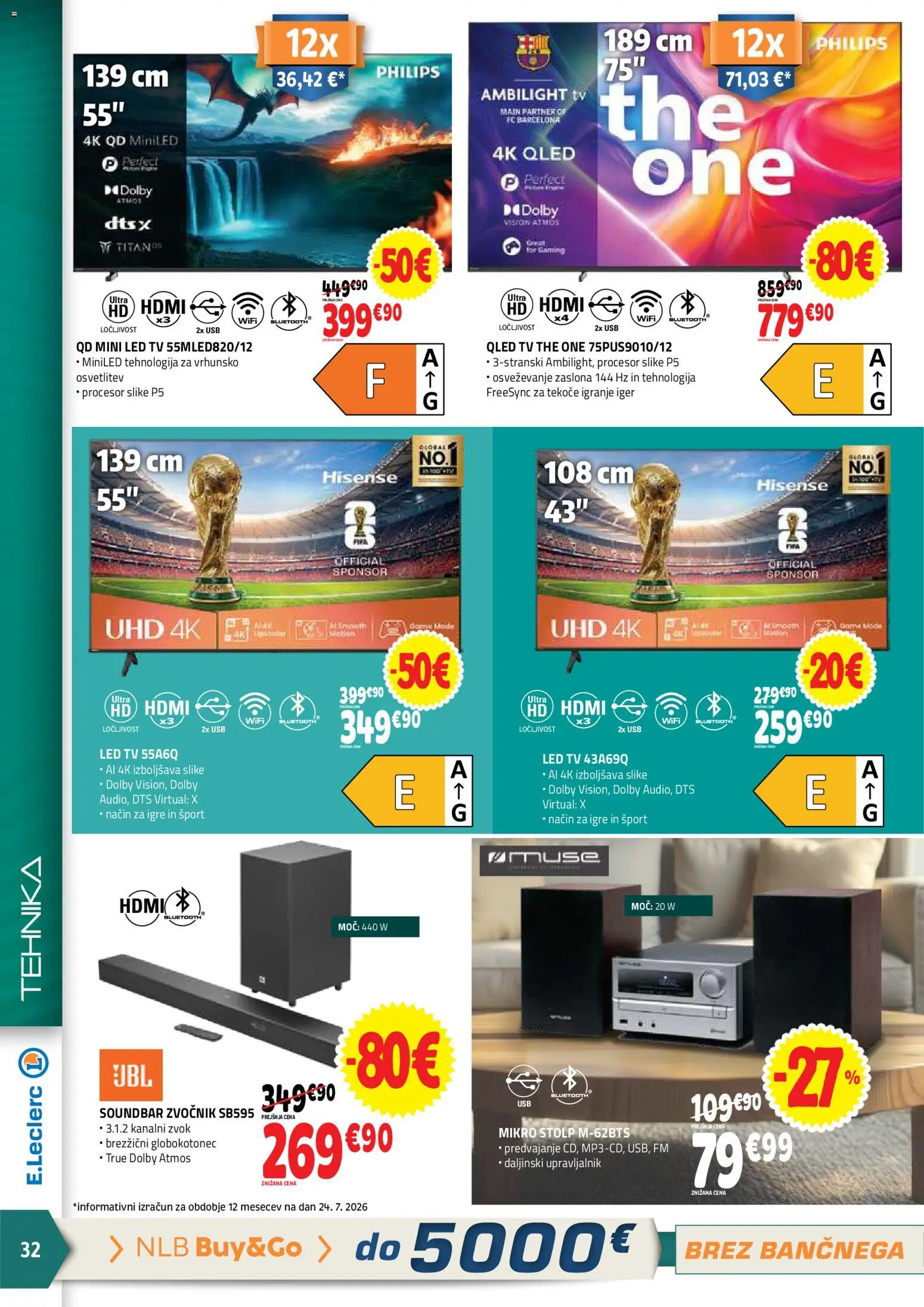 Novi E.leclerc katalog ponudbe – veljaven od 05.08.2026 | Stran: 32 | Izdelki: Tv, Zvocnik, Usb, Led tv