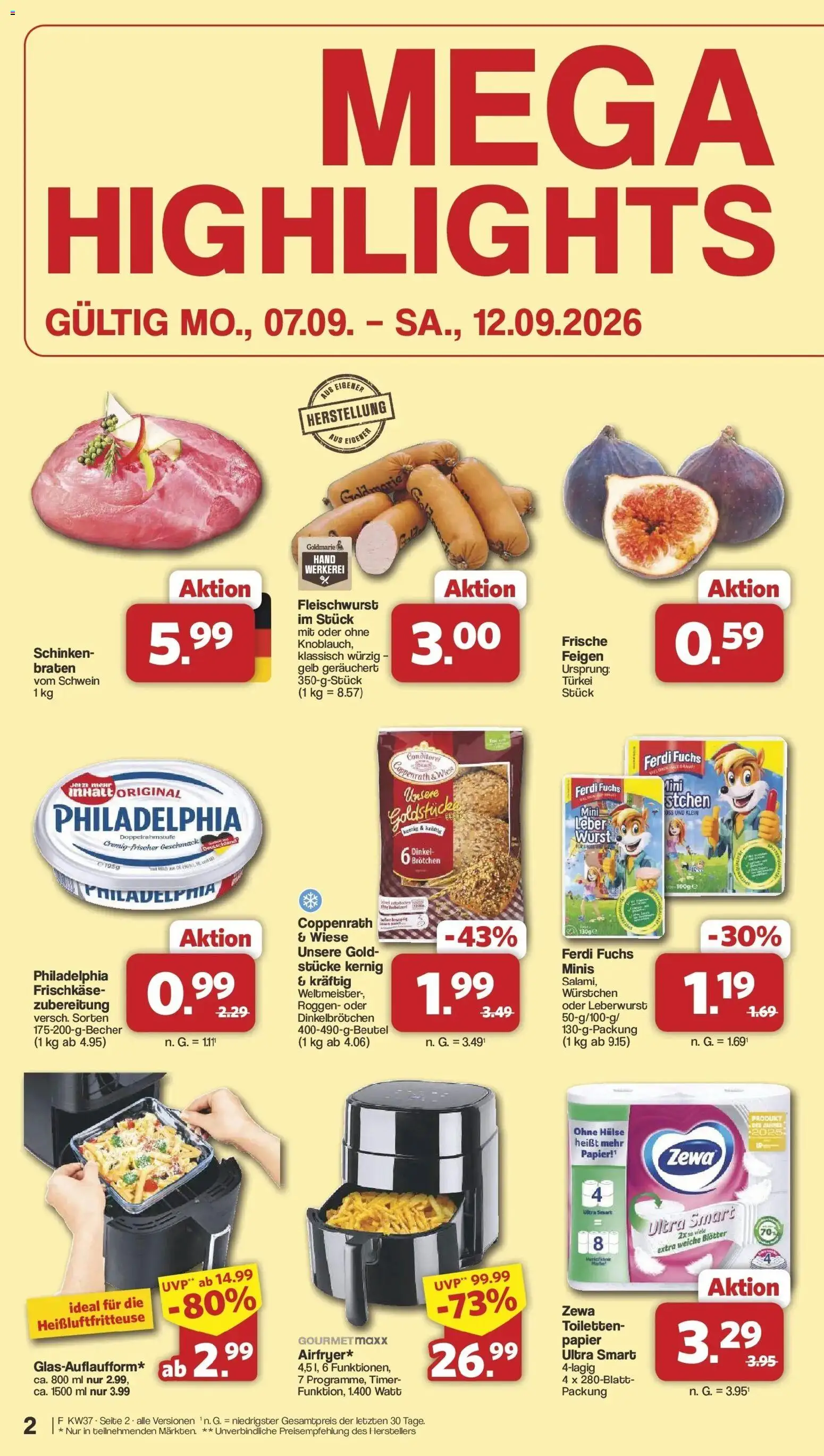 Famila Nordwest  Aktueller Prospekt – gültig ab 07.09.2026 | Seite: 2 | Produkte: Wurst, Schinken, Heißluftfritteuse, Feigen