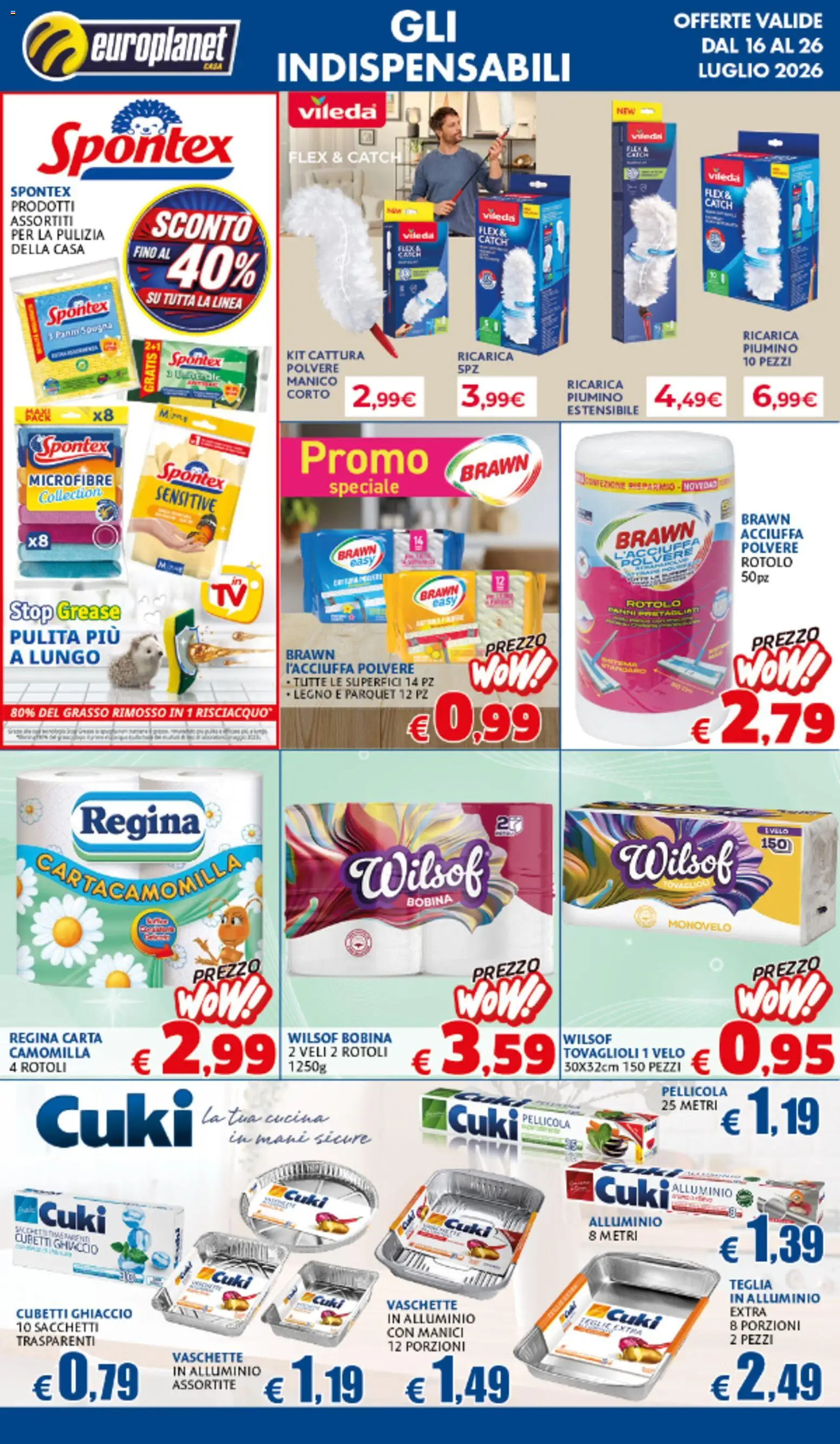 Volantino Europlanet Casa del 16/07/2026 | Pagina: 8 | Prodotti: Spugna, Teglia, Pellicola, Alluminio