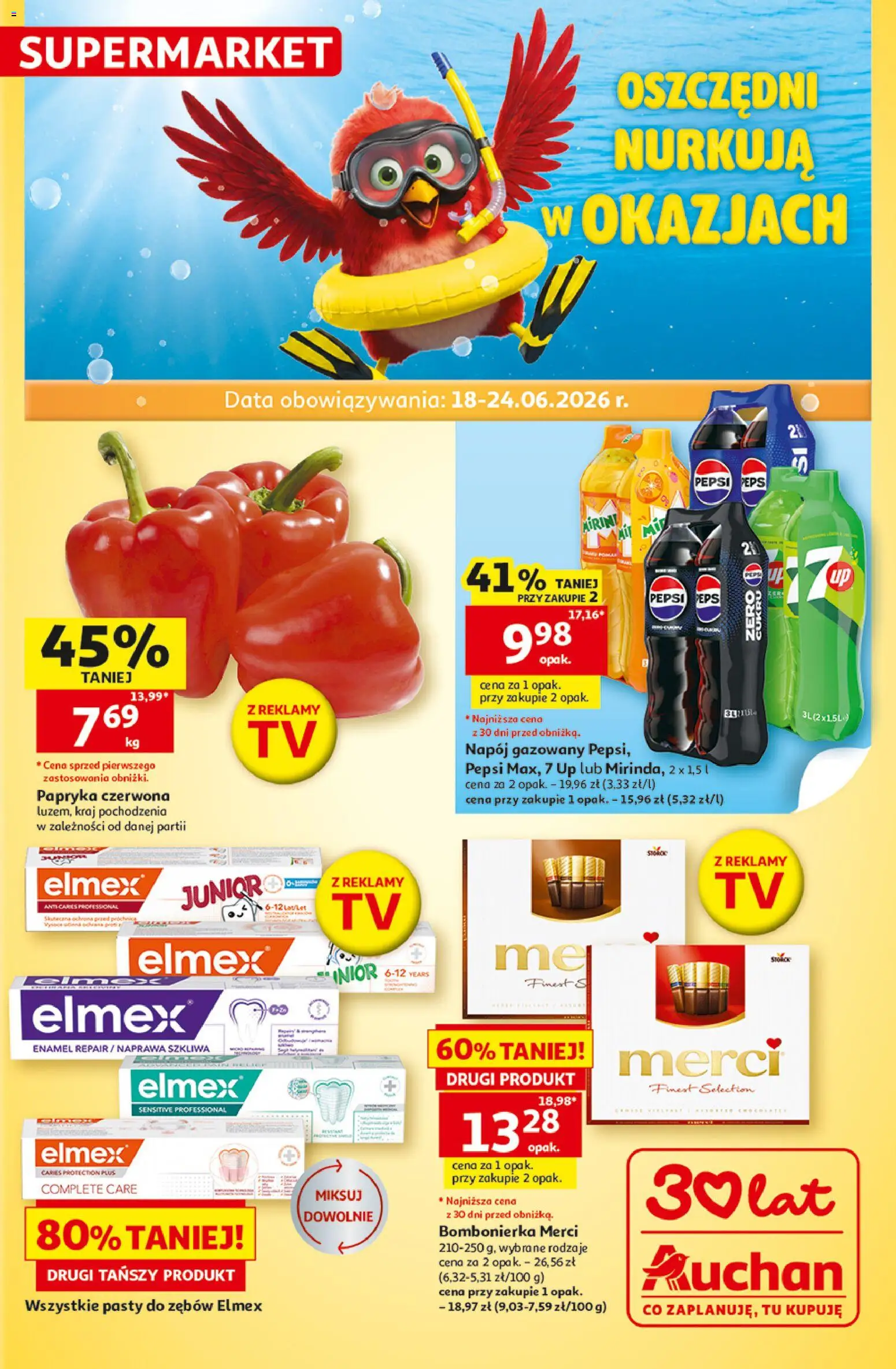 Auchan gazetka od 18.06.2026 | Strona: 1 | Produkty: Merci, Pepsi, Papryka, Papryka czerwona