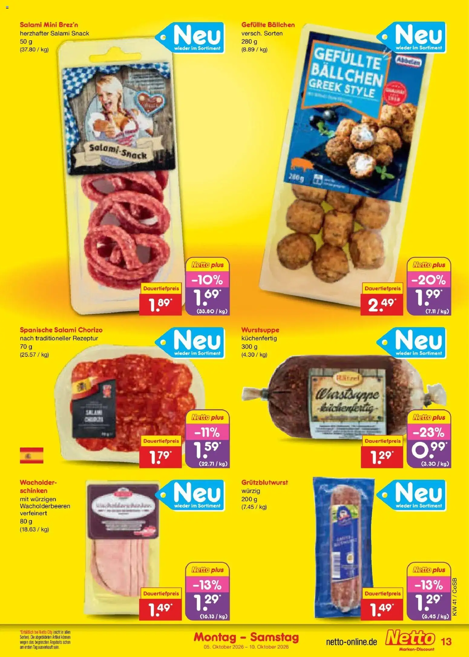 Netto Marken-Discount Prospekt Leipzig – gültig ab 05.10.2026 | Seite: 13 | Produkte: Salami, Schinken