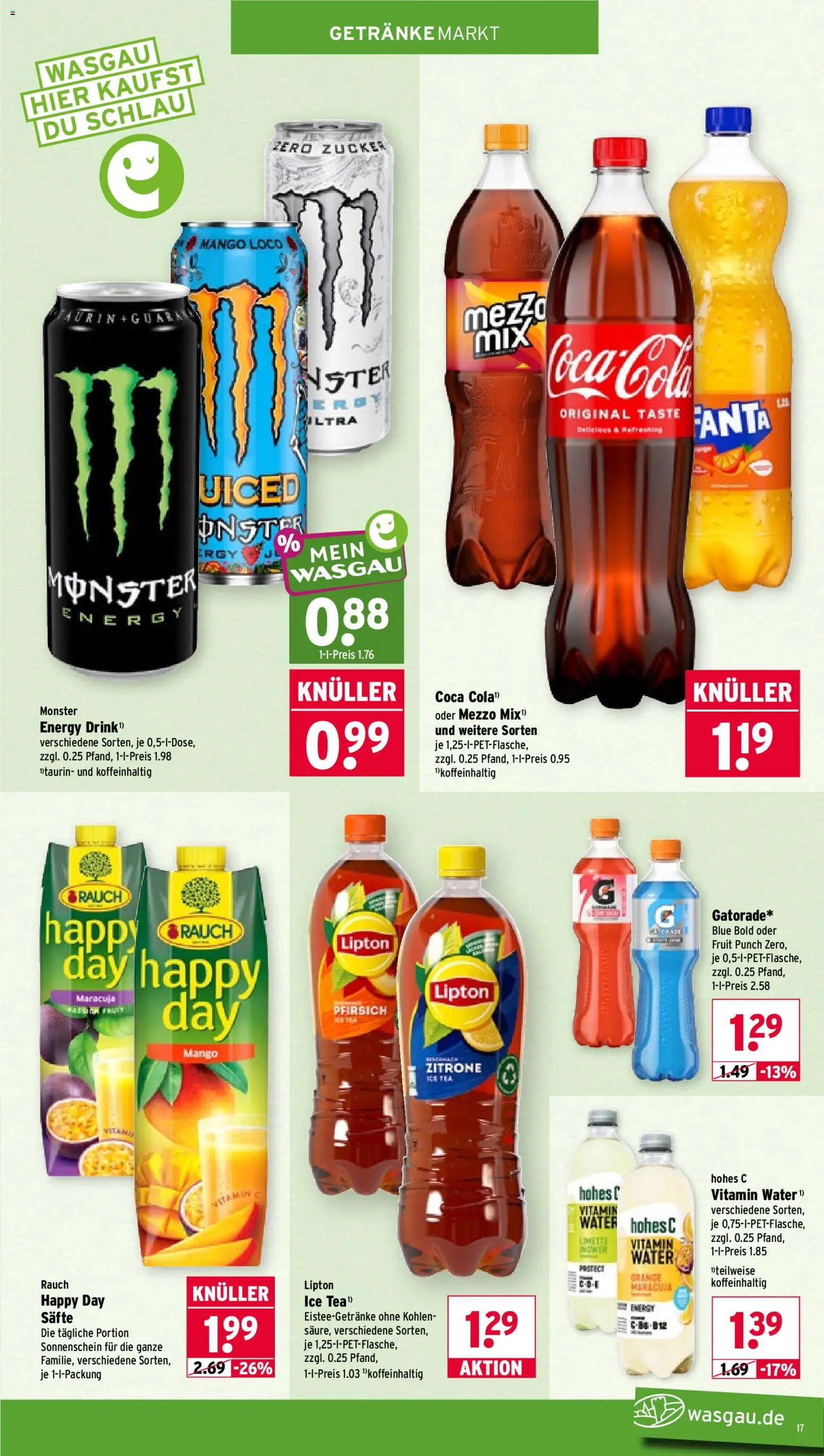 Wasgau Prospekt – gültig ab 24.08.2026 | Seite: 17 | Produkte: Fanta, Energy, Monster, Hohes c