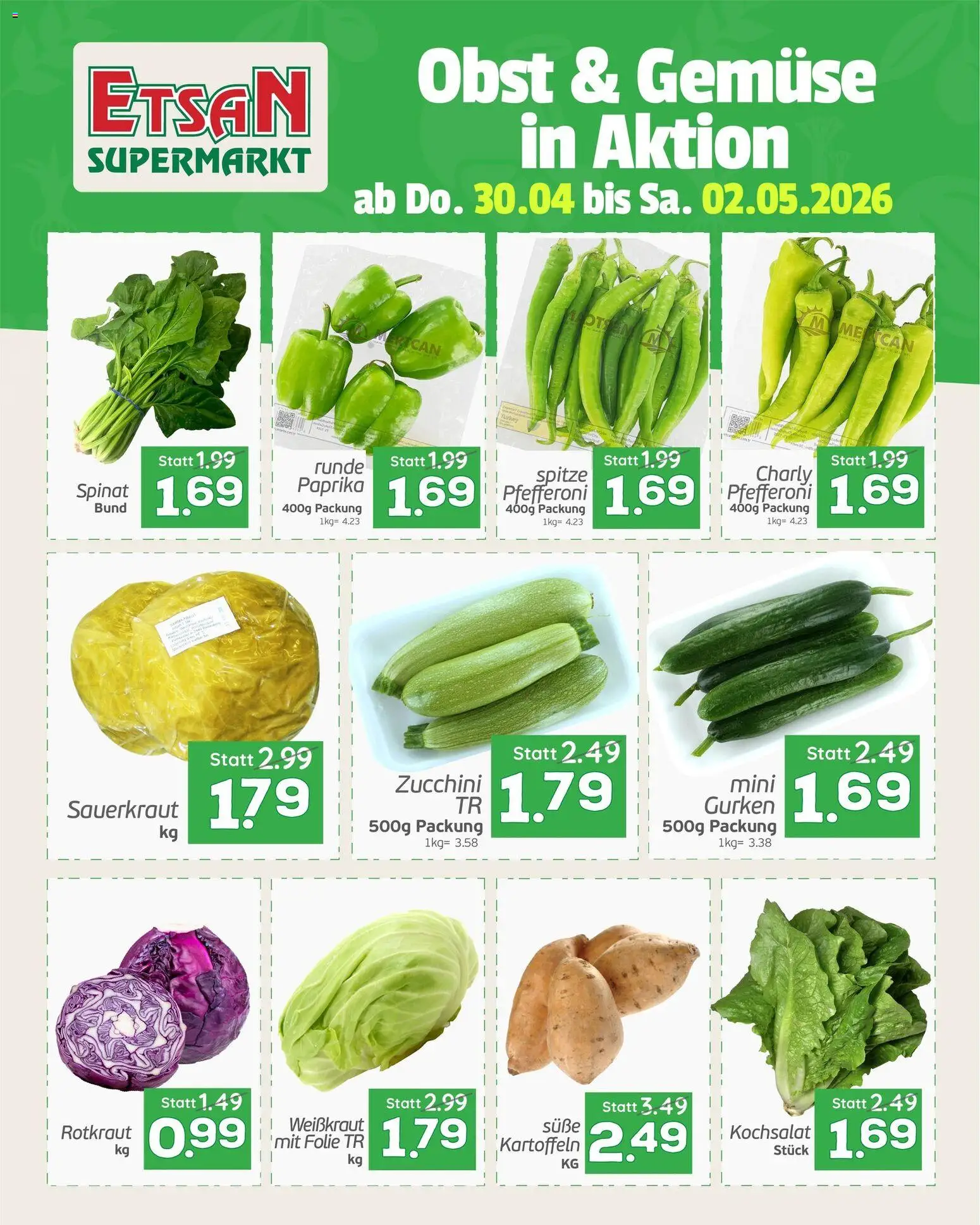 ETSAN Obst und Gemüse gültig ab 30.04.2026 | Seite: 1 | Produkte: Gurken, Kartoffeln, Gemüse, Obst