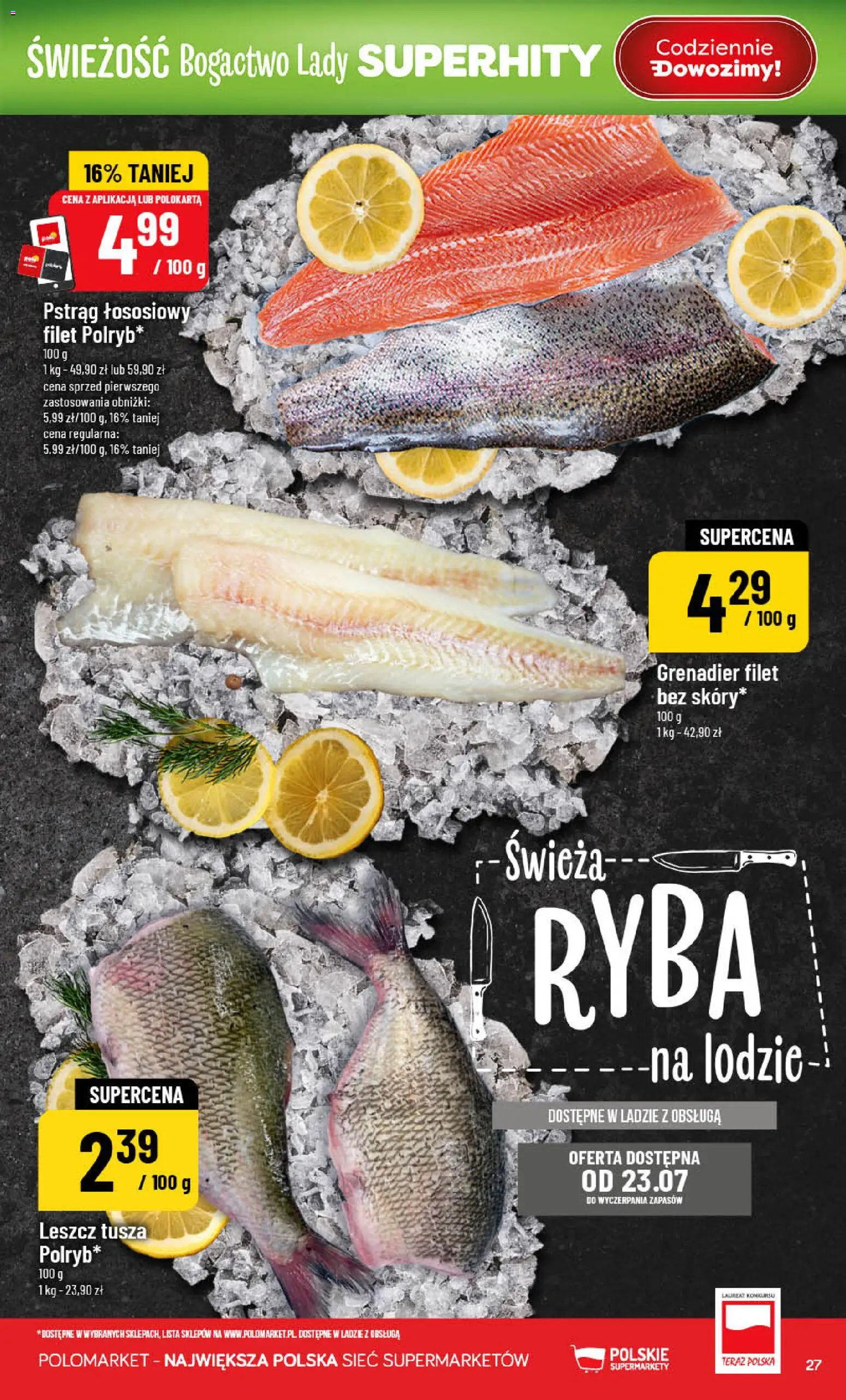 POLOmarket gazetka od 22.07.2026 | Strona: 27 | Produkty: Pstrąg, Pstrąg łososiowy, Ryba