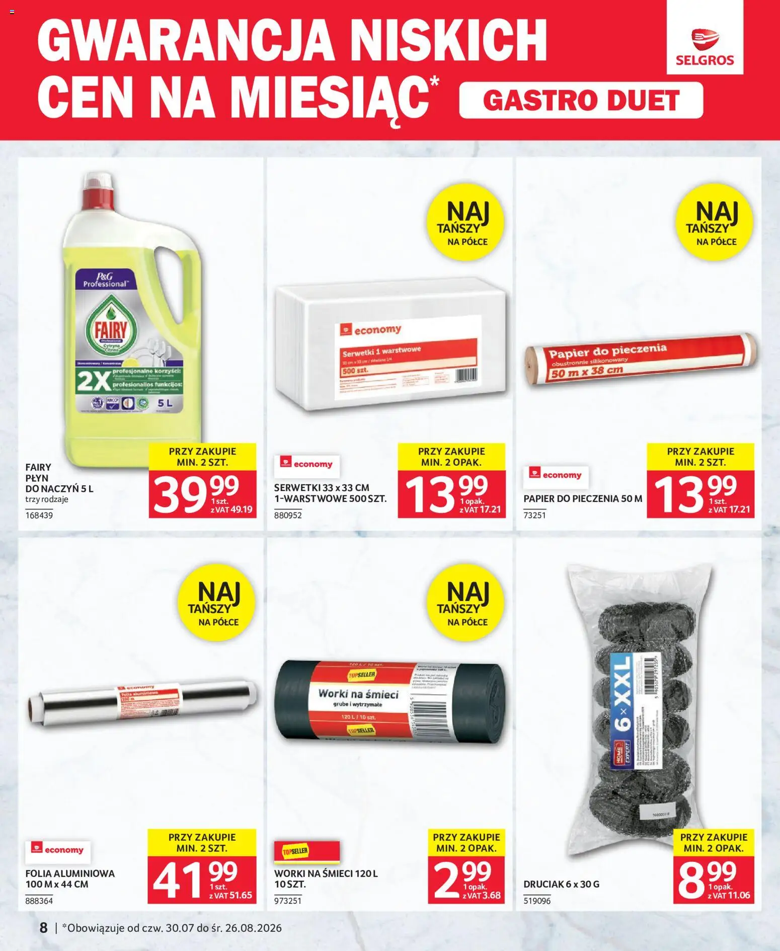Selgros cash&carry gazetka - Gastro Duet od 30.07.2026 | Strona: 8 | Produkty: Papier do pieczenia, Fairy
