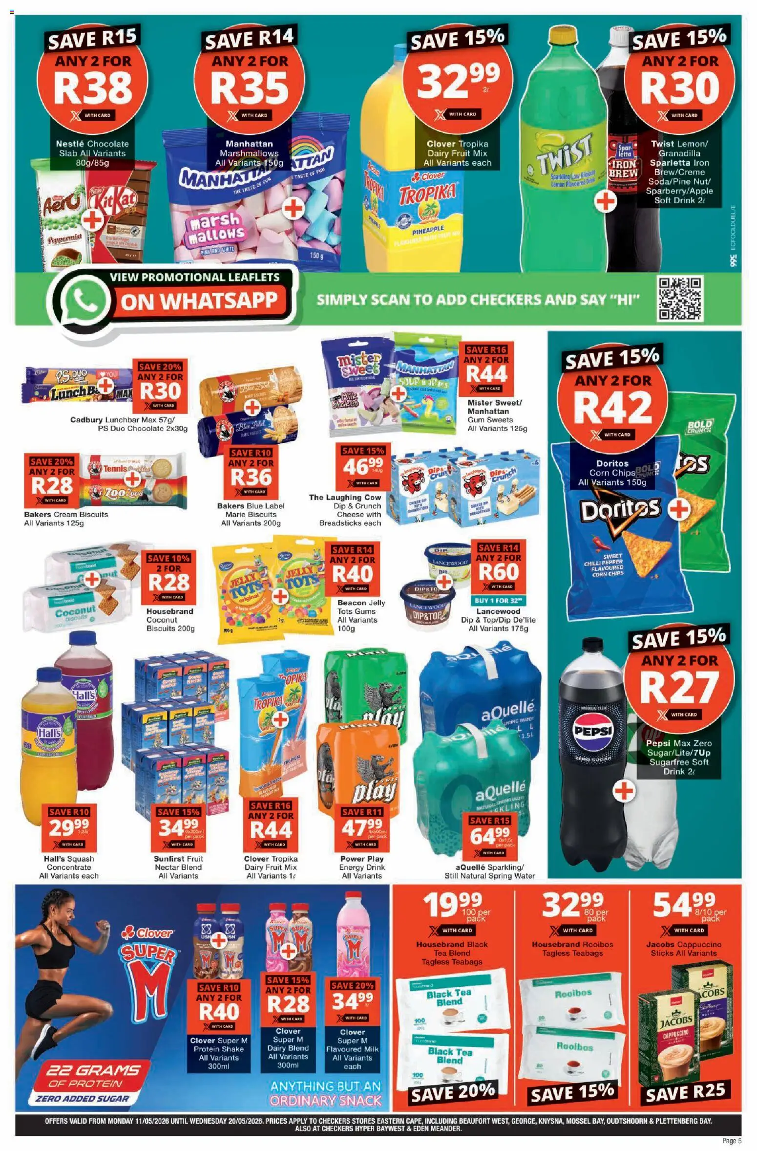 New Checkers catalogue – valid from 11.05.2026 | Page: 5 | Products: Silla apilable, Corn, Milk, Chocolate