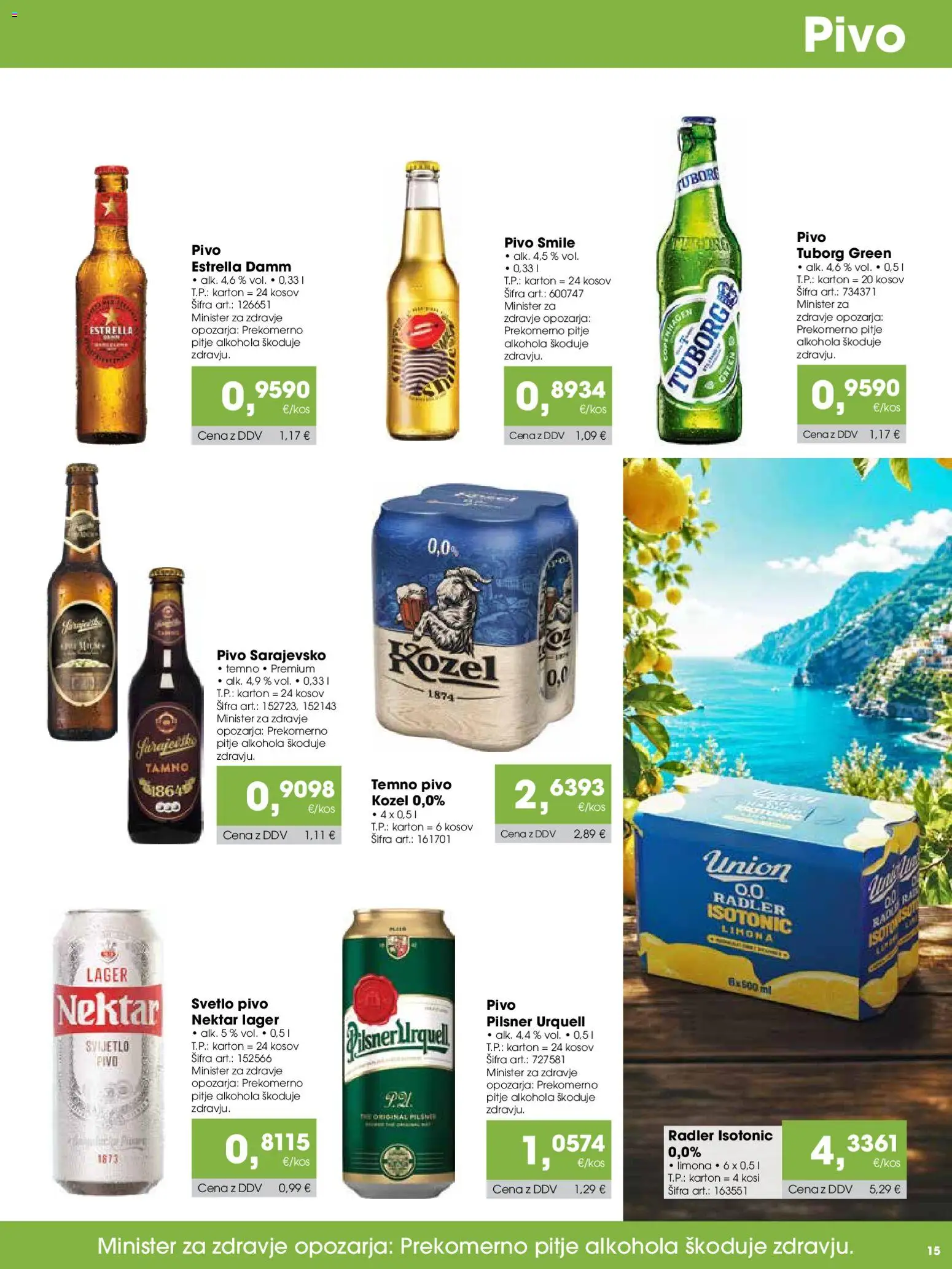 Novi Tuš katalog ponudbe – veljaven od 15.07.2026 | Stran: 15 | Izdelki: Radler, Pivo, Limona