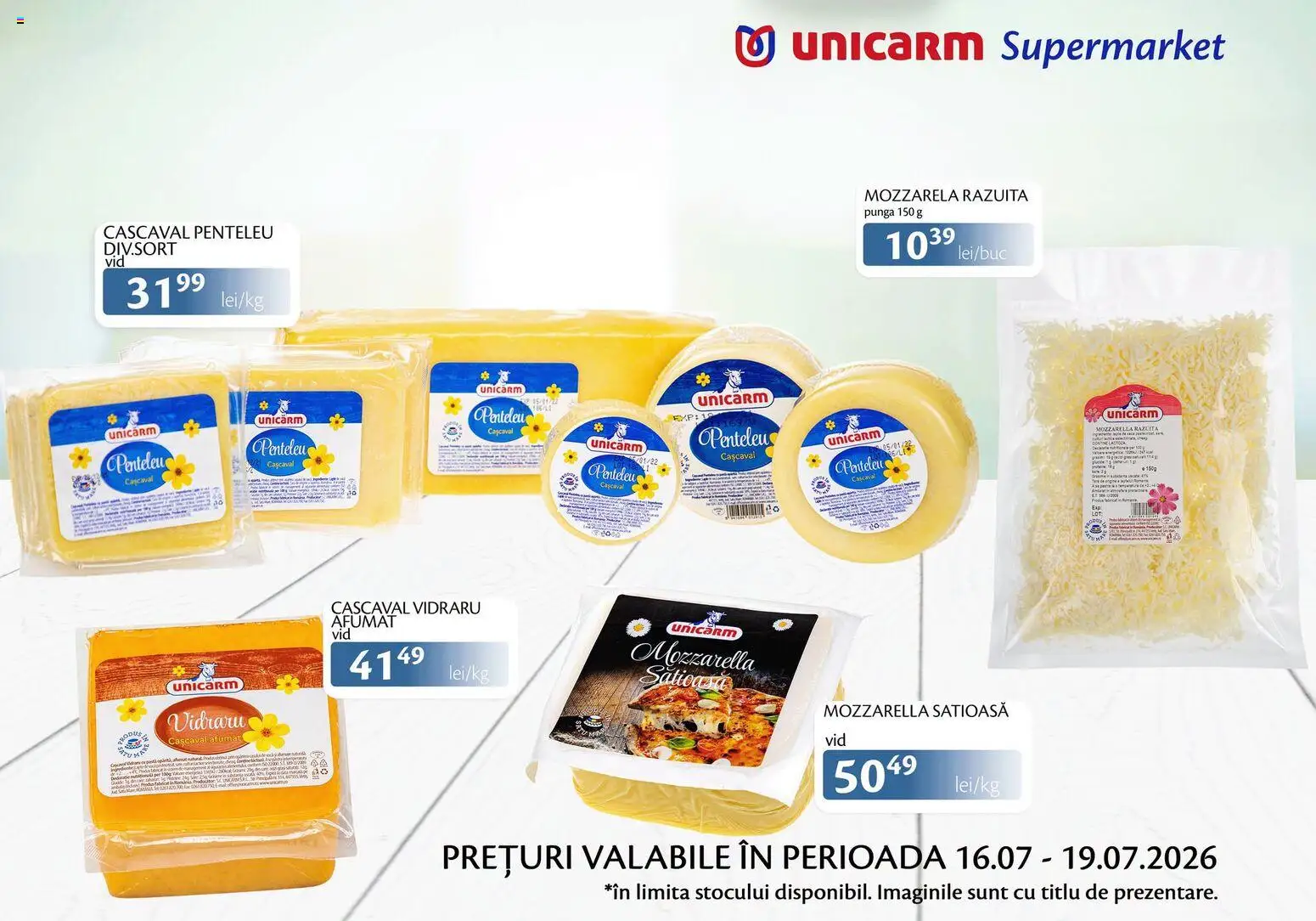 Noul catalog Unicarm – valabil de la 16.07.2026 | Pagină: 6 | Produse: Pungă, Cașcaval, Mozzarella