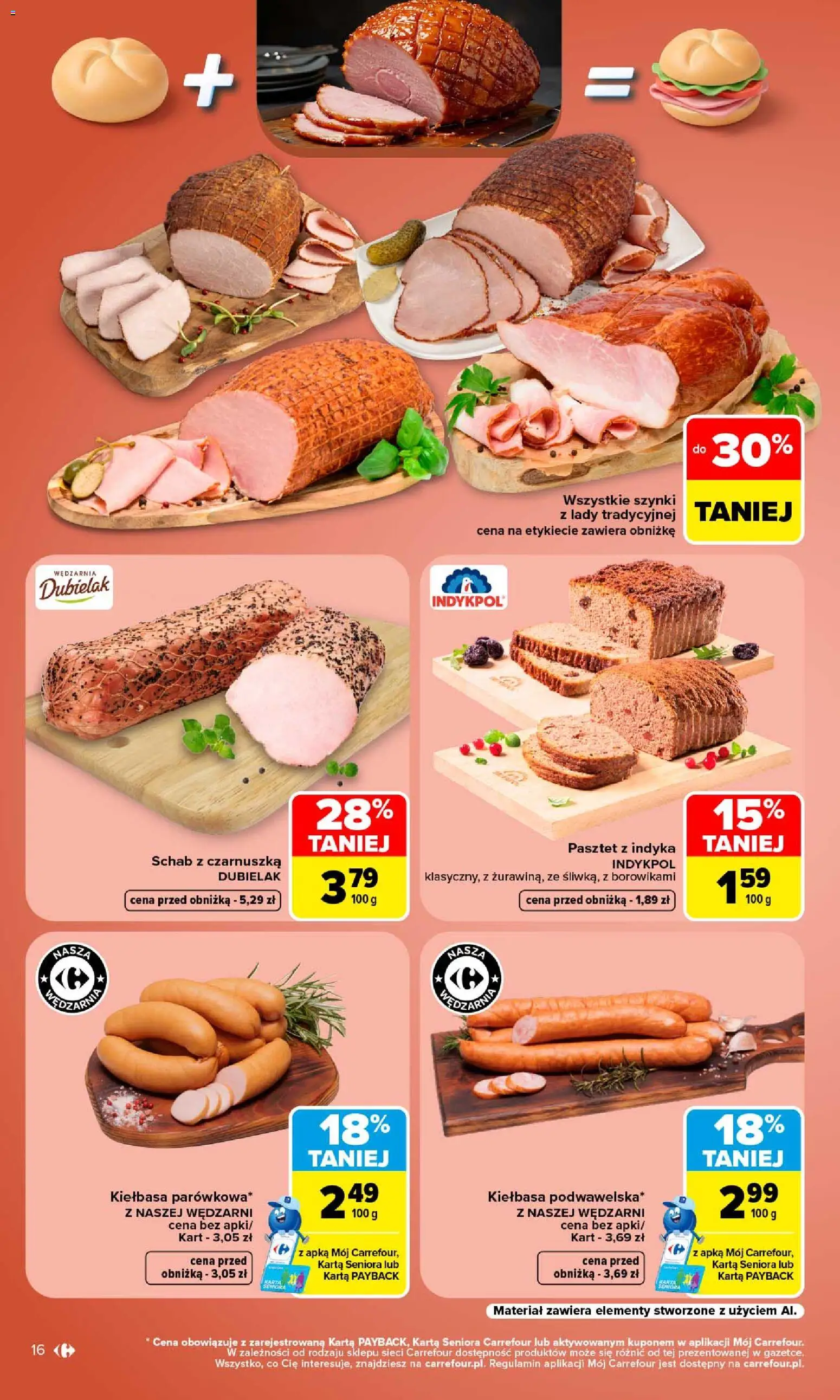 Carrefour gazetka od 24.08.2026 | Strona: 18 | Produkty: Kiełbasa, Schab, Czarnuszka, Pasztet