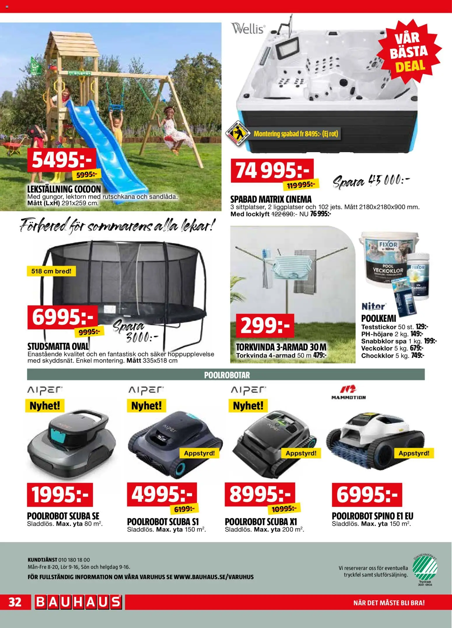 Bauhaus reklamblad aktuell från 01.05.2026 | Sida: 32 | Produkter: Poolkemi, Pool, Torkvinda