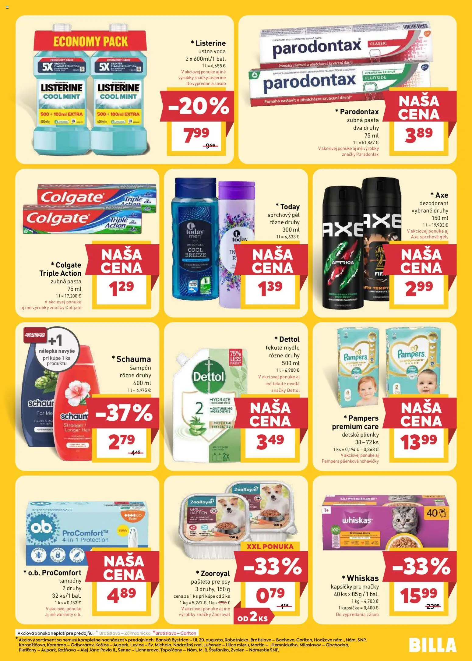 Nové Billa akcie – leták je platný od 19.08.2026 | Strana: 23 | Produkty: Sprchový gél, Ústna voda, Whiskas kapsičky, Voda