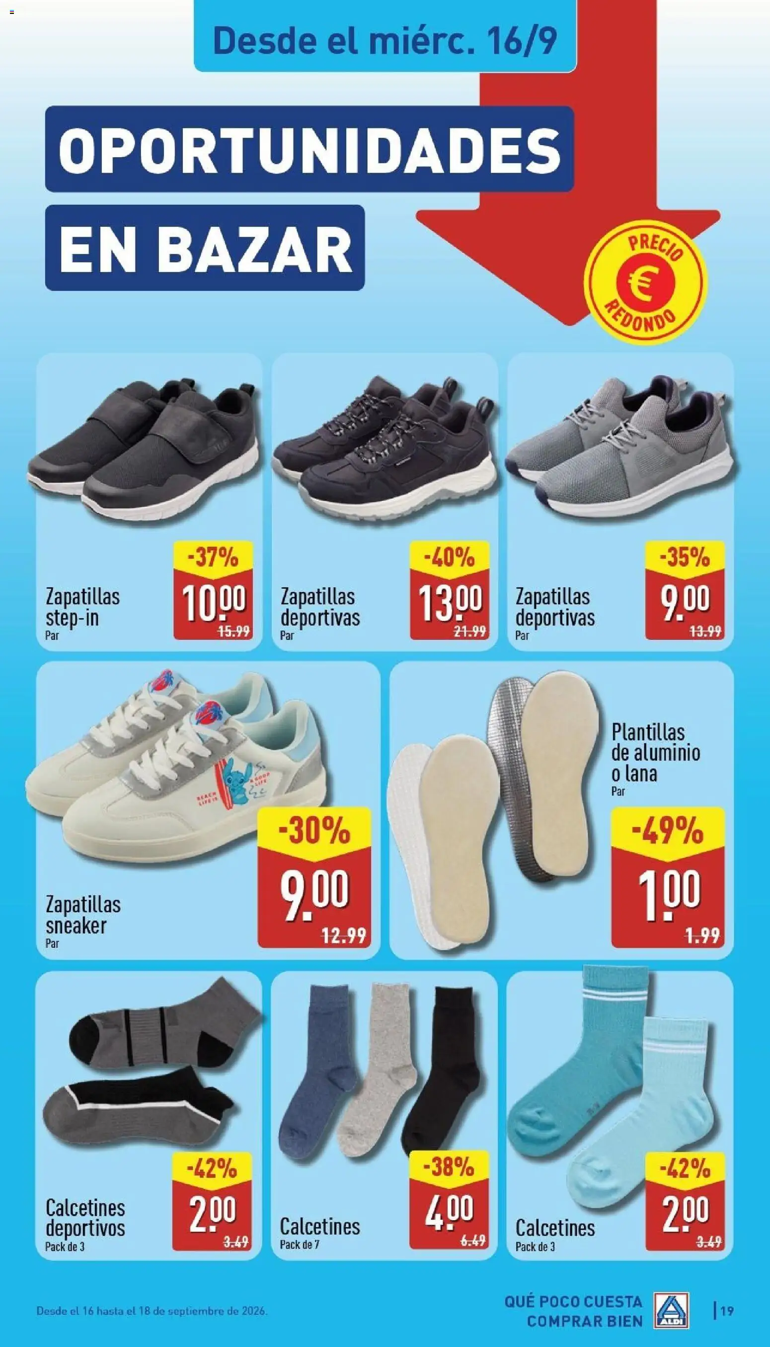 Aldi folleto Canarias │ válido desde el 14/09/2026 | Página: 19 | Productos: Zapatillas deportivas, Zapatillas, Calcetines