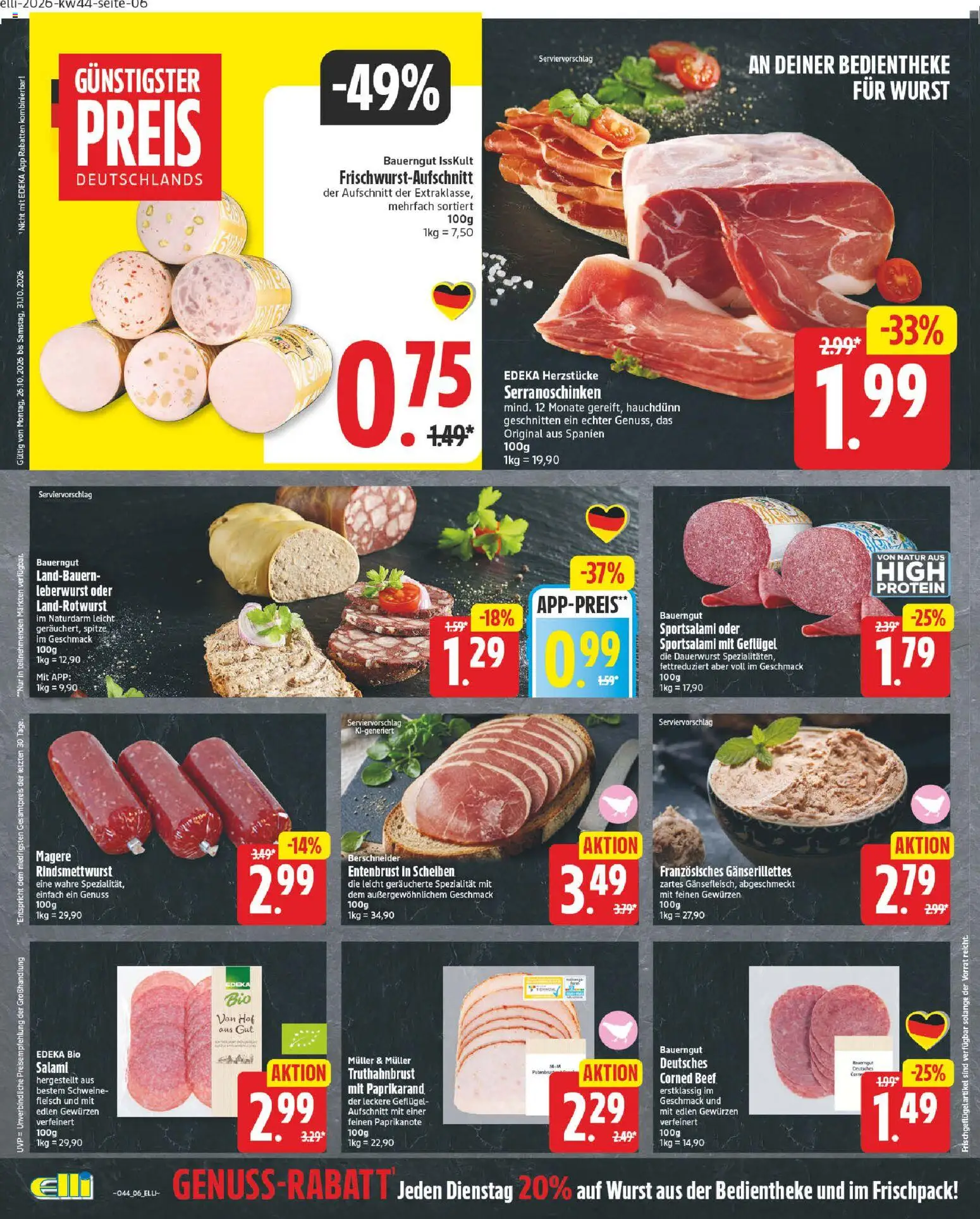 Elli Markt Prospekt – gültig ab 26.10.2026 | Seite: 6 | Produkte: Wurst, Bauerngut, Salami, Fleisch