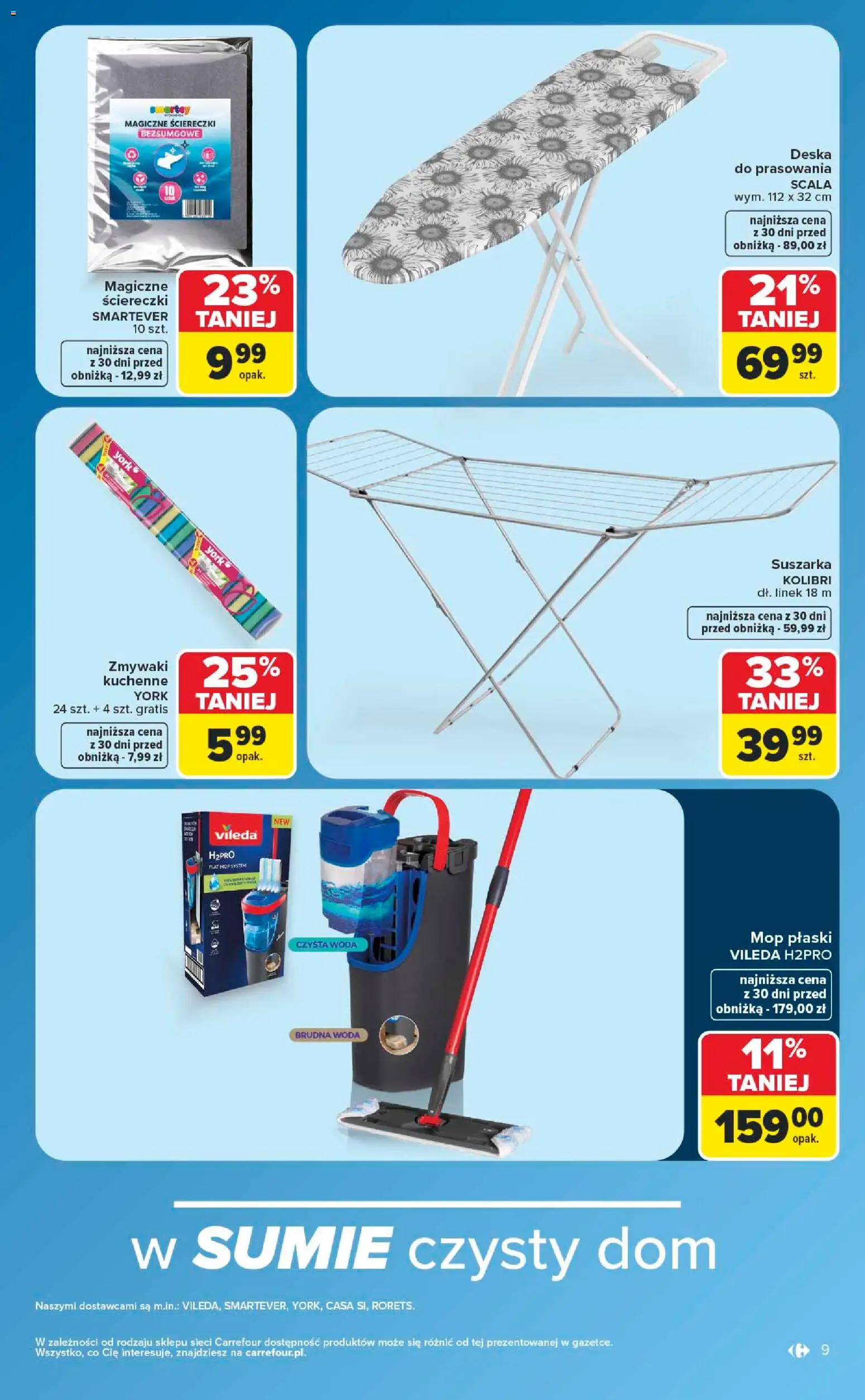 Carrefour gazetka - Same okazje od 13.07.2026 | Strona: 9 | Produkty: Suszarka, Deska do prasowania, Vileda, Woda