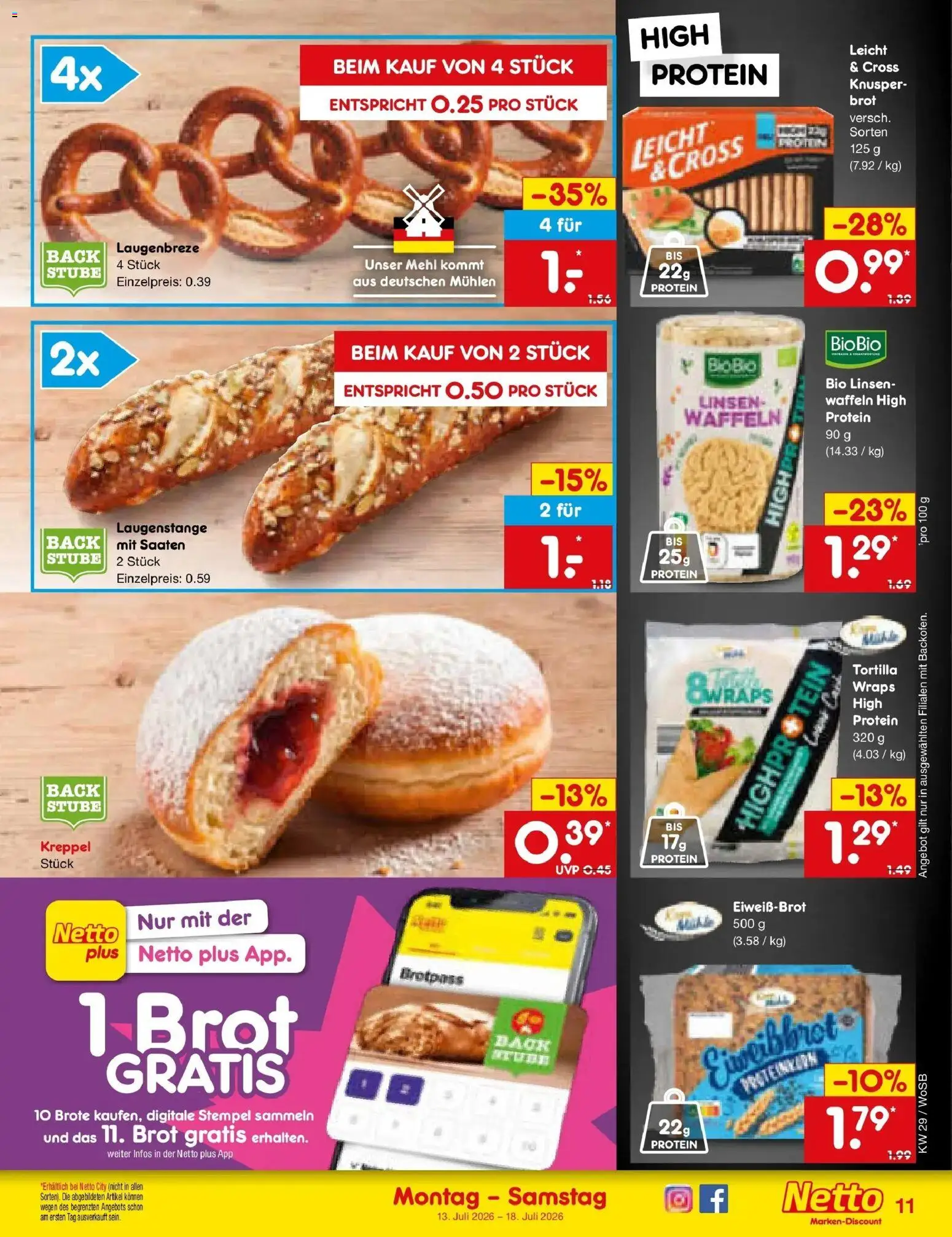 Netto Marken-Discount Prospekt Ludwigshafen-Edigheim – gültig ab 13.07.2026 | Seite: 11 | Produkte: Mehl, Waffeln, Brot