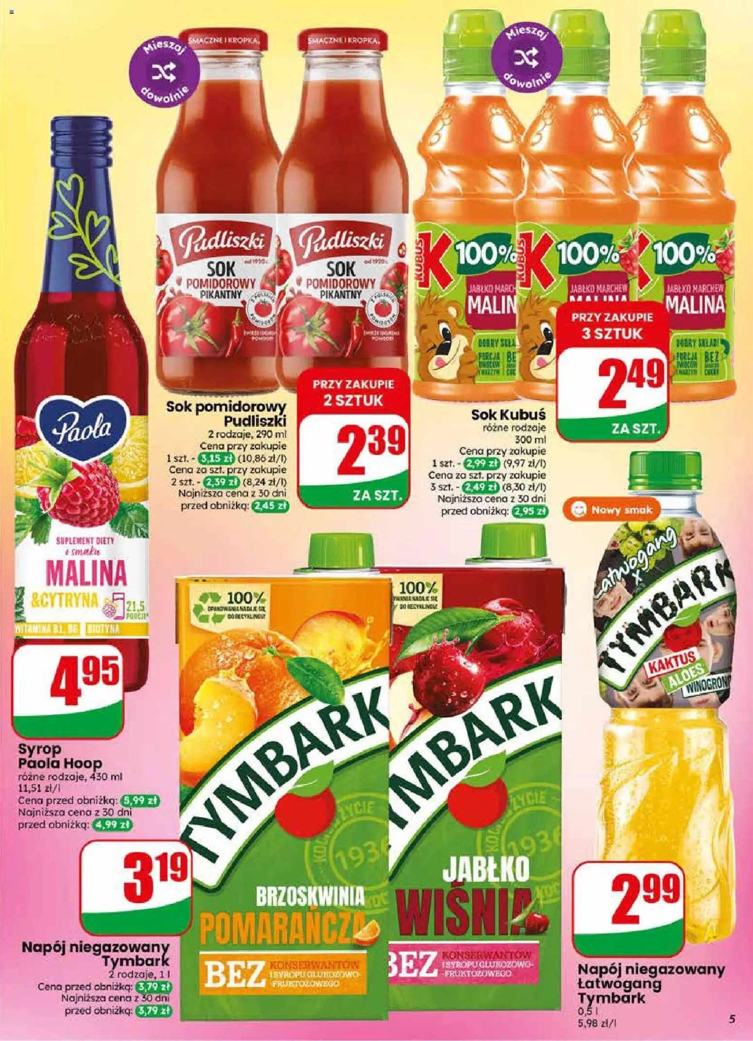 Dino gazetka od 10.06.2026 | Strona: 5 | Produkty: Brzoskwinia, Malina, Aloes, Sok