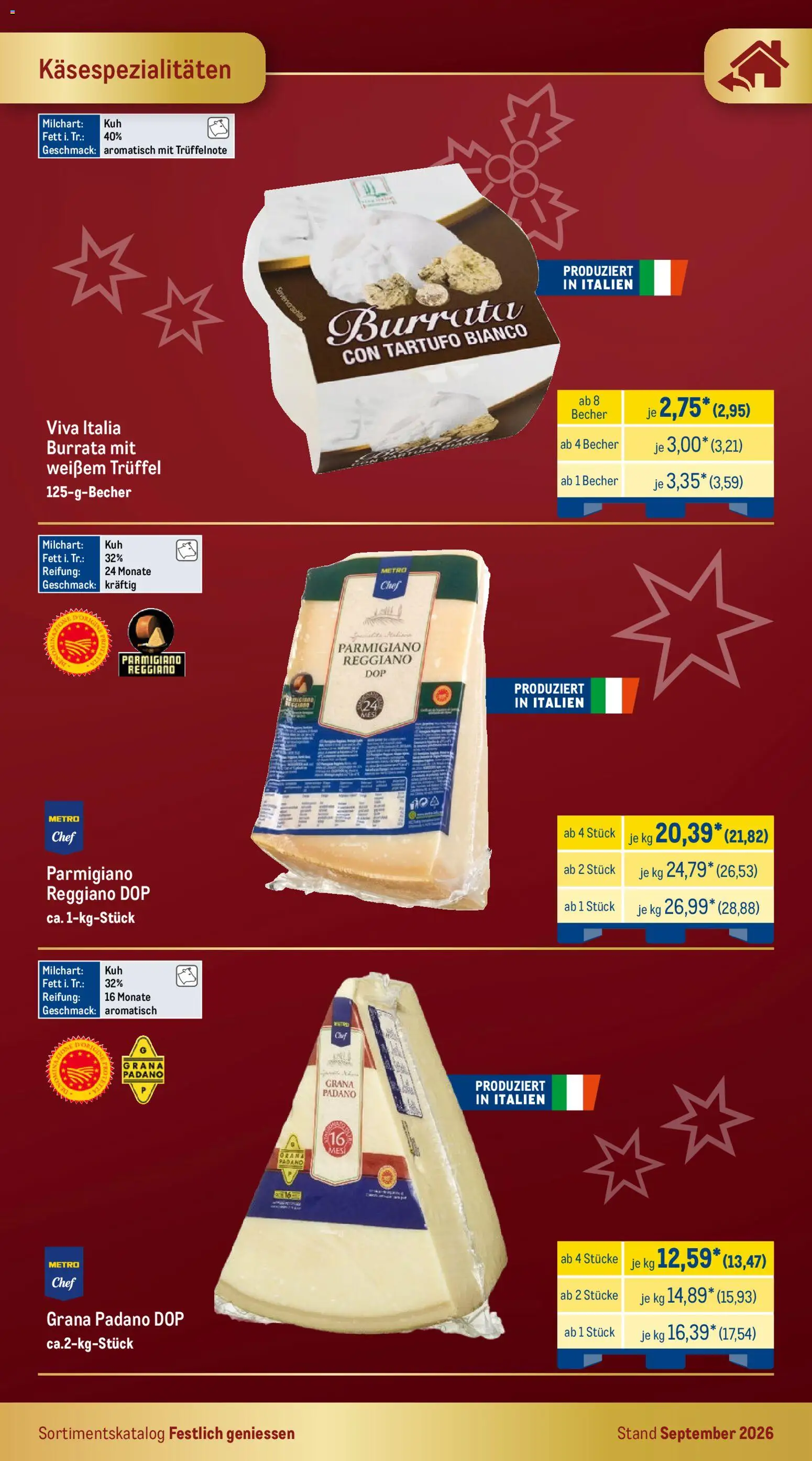 Metro Festlich Geniessen – gültig ab 01.09.2026 | Seite: 28 | Produkte: Grana Padano, Burrata