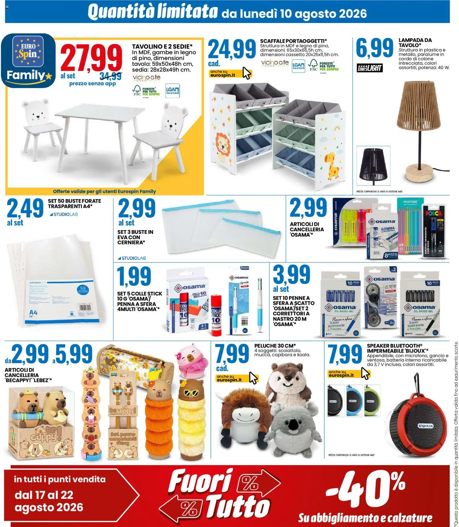 Volantino Eurospin del 10/08/2026 | Pagina: 14 | Prodotti: Colla, Penne, Sedia, Lampada