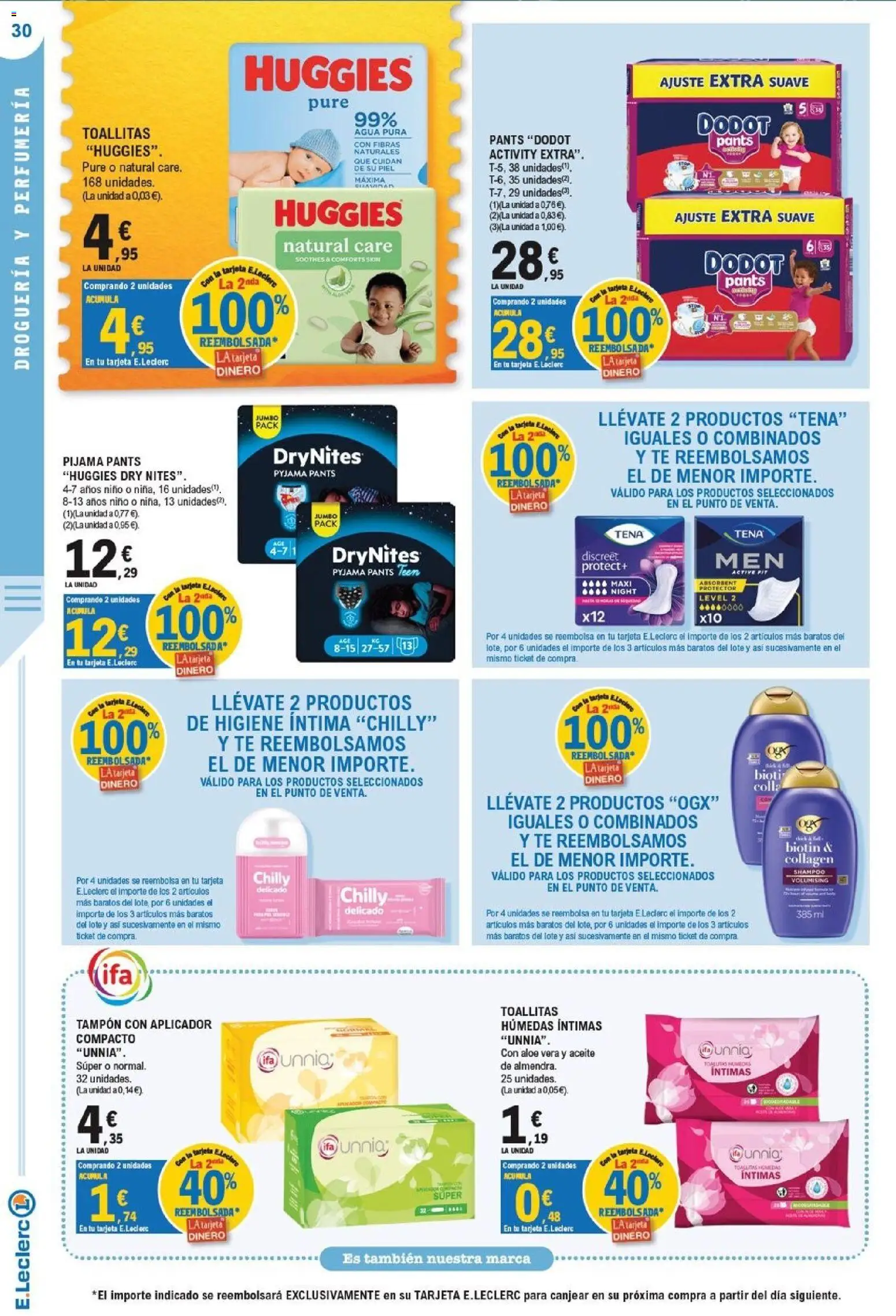 E.Leclerc - Pamplona │ válido desde el 23/09/2026 | Página: 30 | Productos: Pijama, Aceite, Toallitas húmedas, Agua