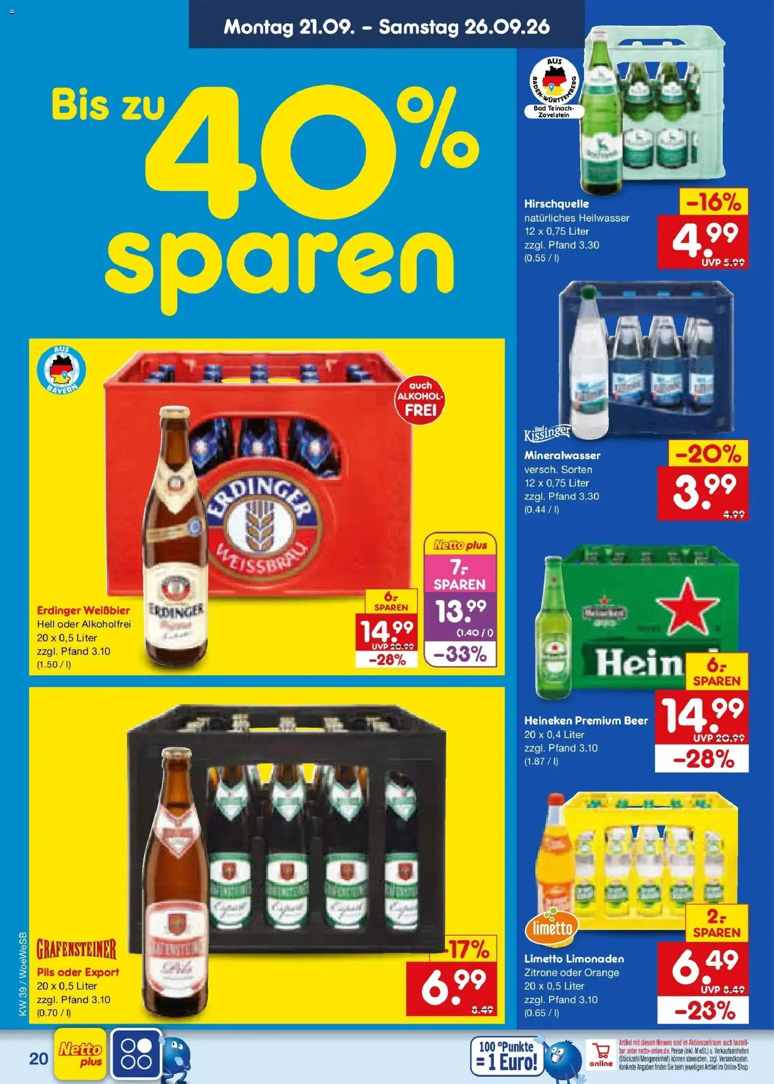 Netto Marken-Discount Prospekt Leonberg – gültig ab 21.09.2026 | Seite: 28 | Produkte: Erdinger, Bad, Mineralwasser, Heineken