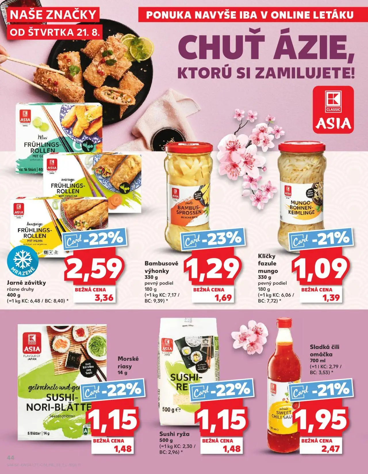 Nové Kaufland akcie – leták je platný od 21.08.2025 | Strana: 44 | Produkty: Ryža, Sushi, Omáčka