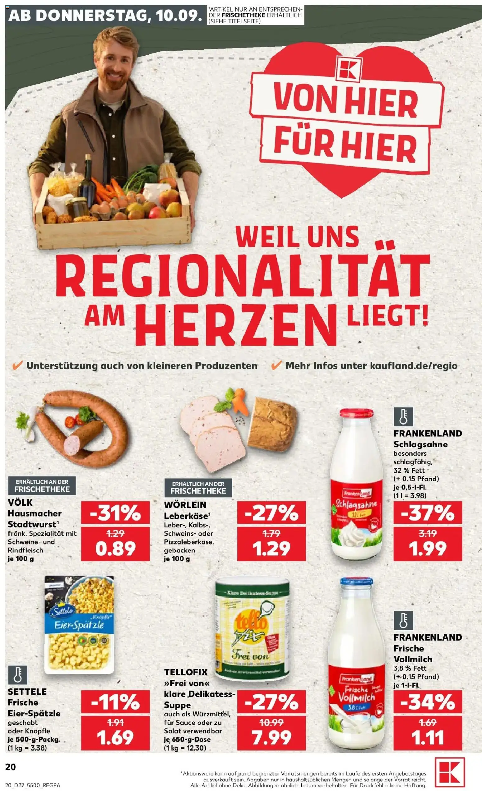 Prospekt Kaufland ab 10.09.2026 » Angebote Online zum Blättern | Seite: 20 | Produkte: Schlagsahne, Rindfleisch, Salat