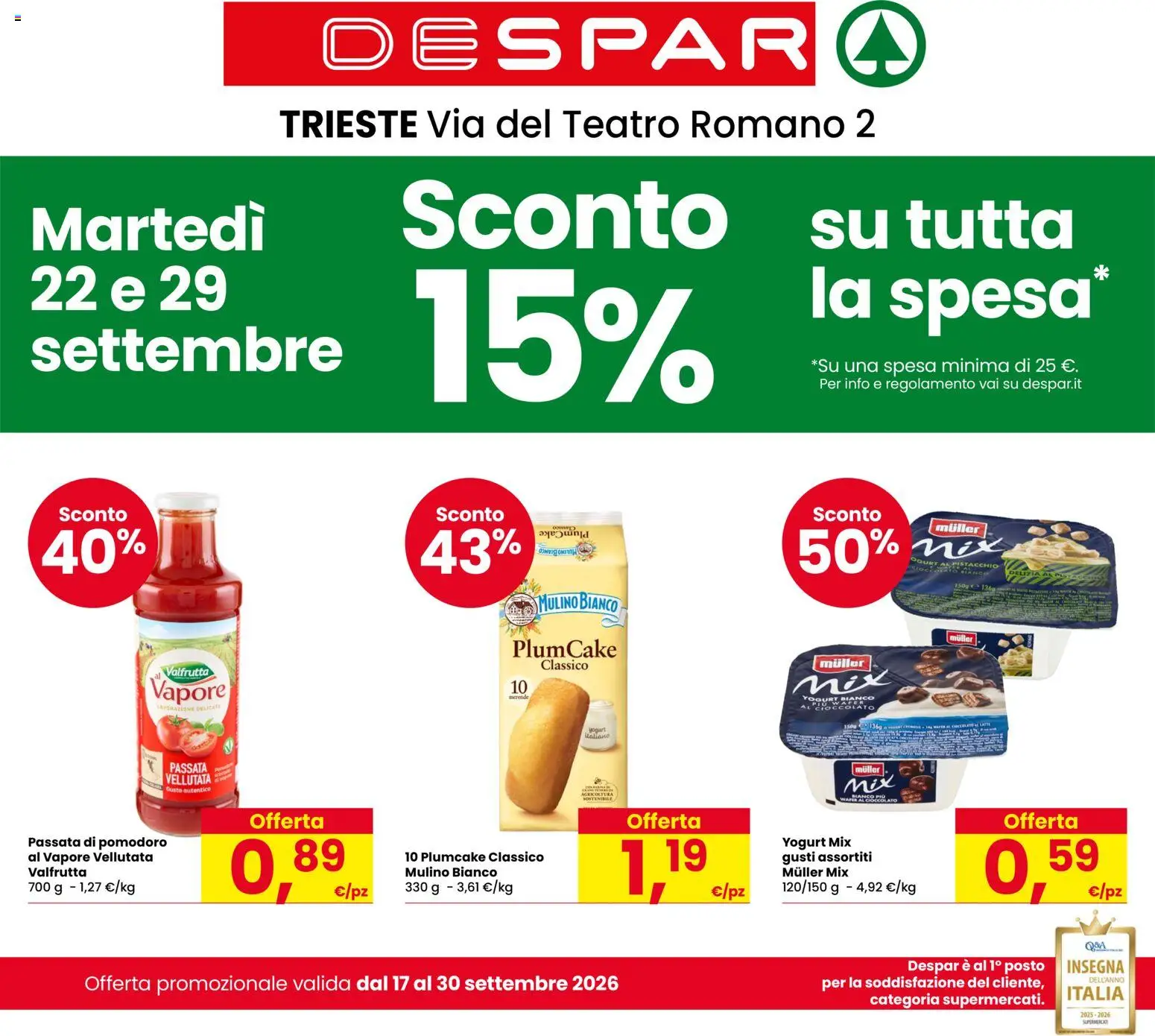 Volantino Despar del 17/09/2026 | Pagina: 1 | Prodotti: Pistacchio, Cioccolato, Pomodoro, Plumcake