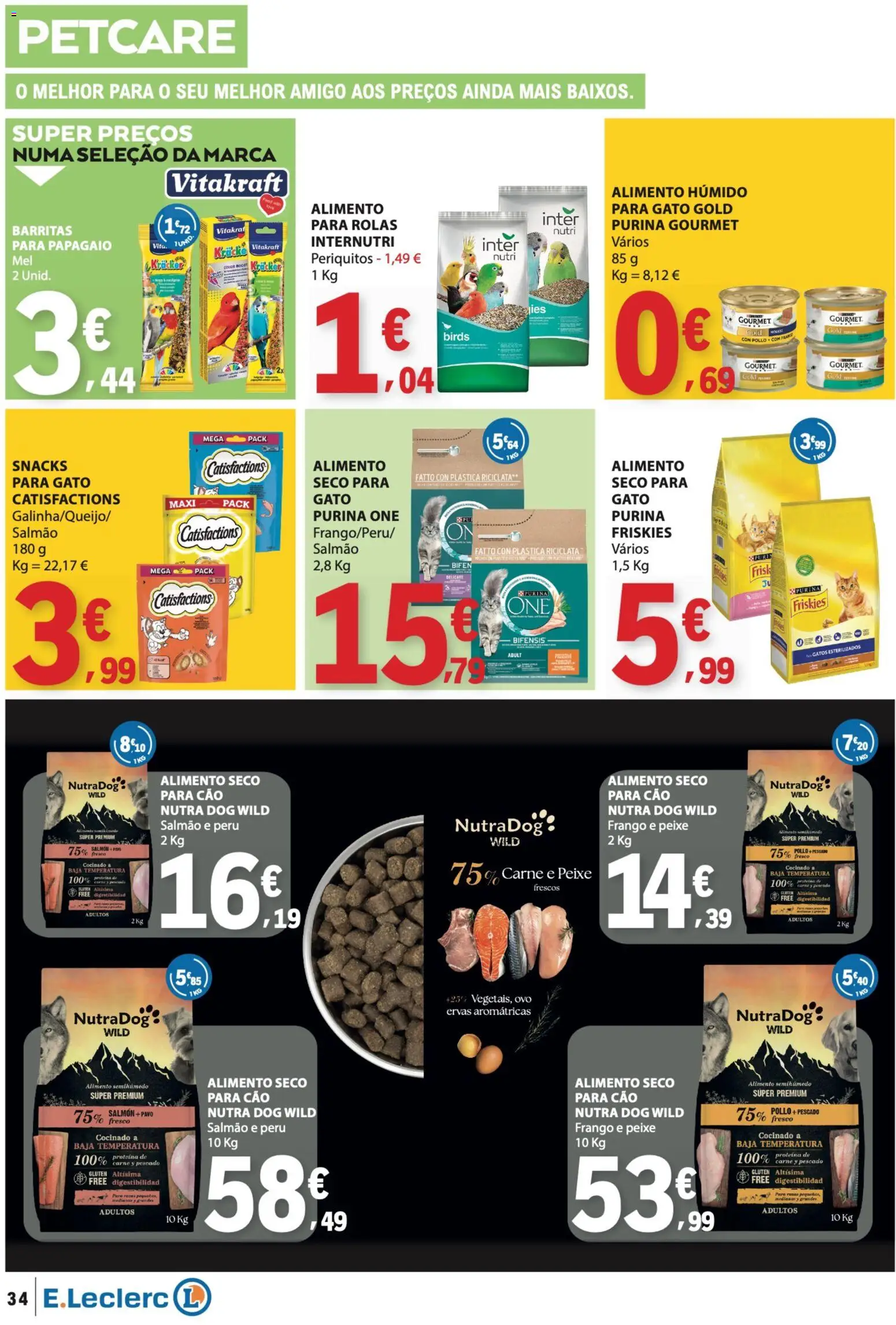 E.Leclerc folheto │ válido de 04.06.2026 | Página: 34 | Produtos: Purina one, Papagaio, Salmão, Peixe