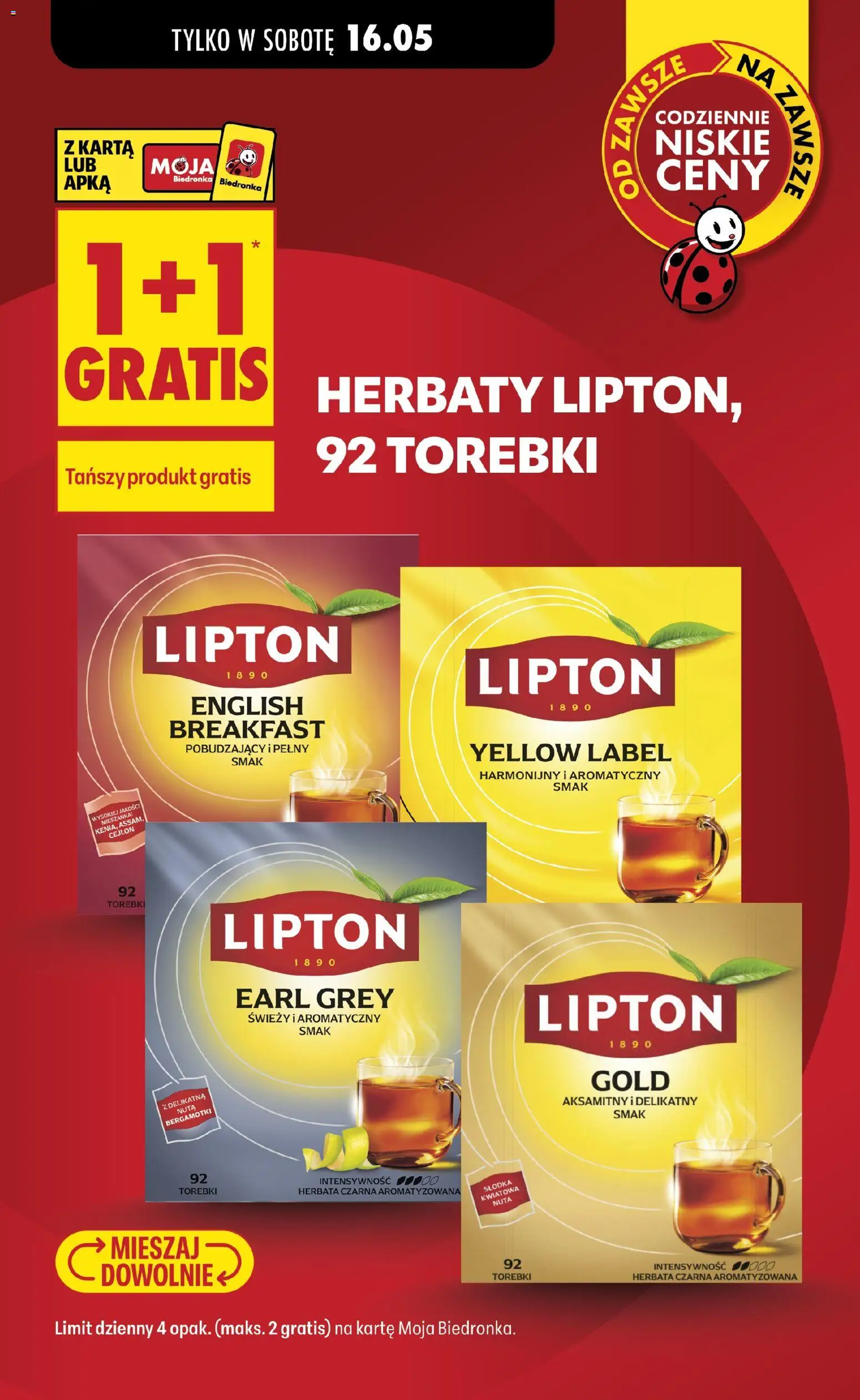 Biedronka gazetka - Najtańsza sobota od 16.05.2026 | Strona: 6 | Produkty: Karta, Herbata, Torebki
