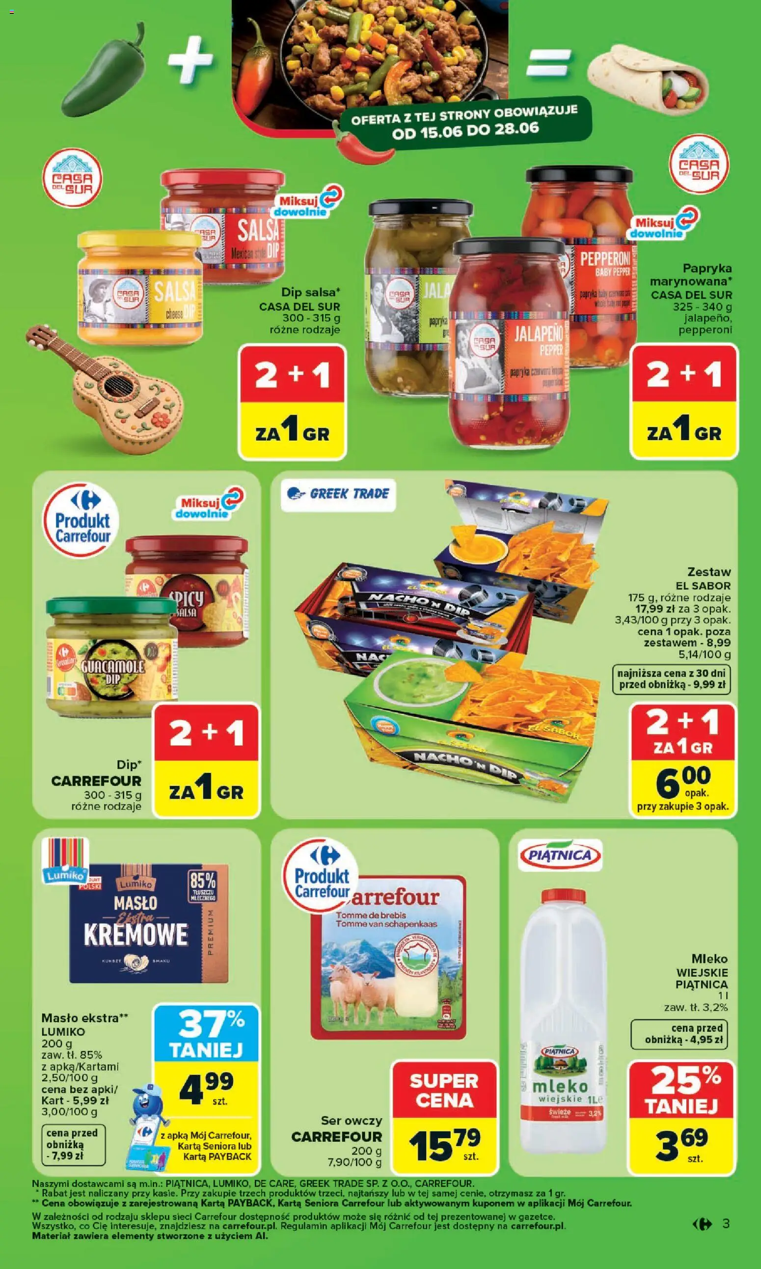 Carrefour gazetka - Kuchnia meksykańska od 15.06.2026 | Strona: 3 | Produkty: Karta, Papryka, Mleko, Ser