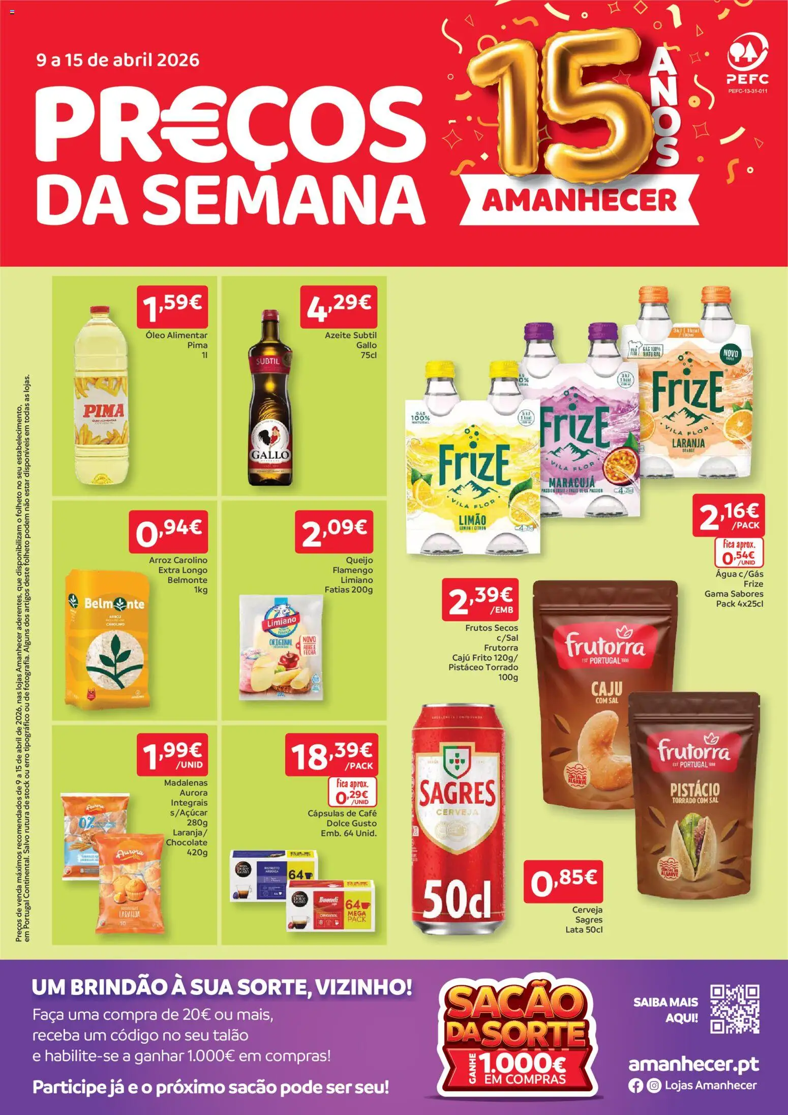 Amanhecer folheto │ válido de 09.04.2026 | Página: 1 | Produtos: Agua, Óleo, Cerveja, Dolce gusto