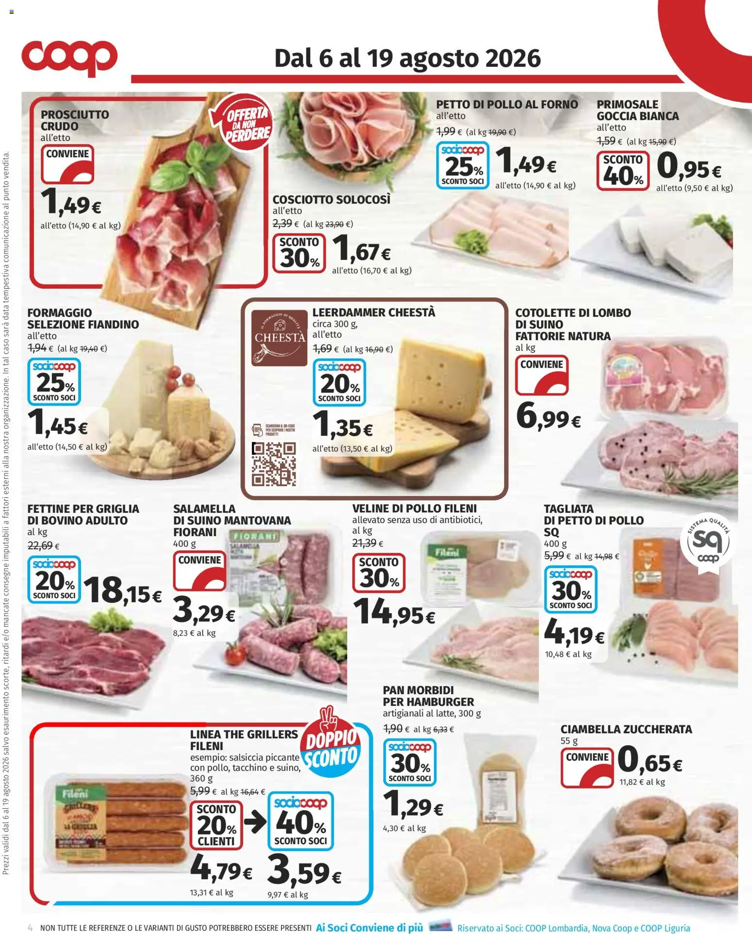 Volantino COOP del 06/08/2026 | Pagina: 4 | Prodotti: Bovino, Formaggio, Prosciutto, Hamburger