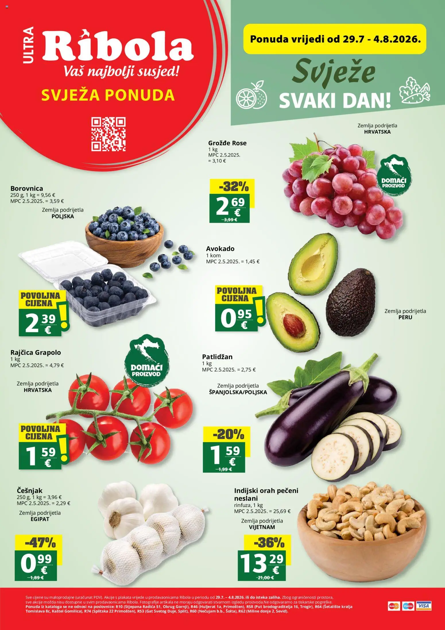Ribola katalog | vrijedi od 29.07.2026 | Stranica: 1 | Proizvodi: Avokado, Češnjak, Patlidžan, Borovnica