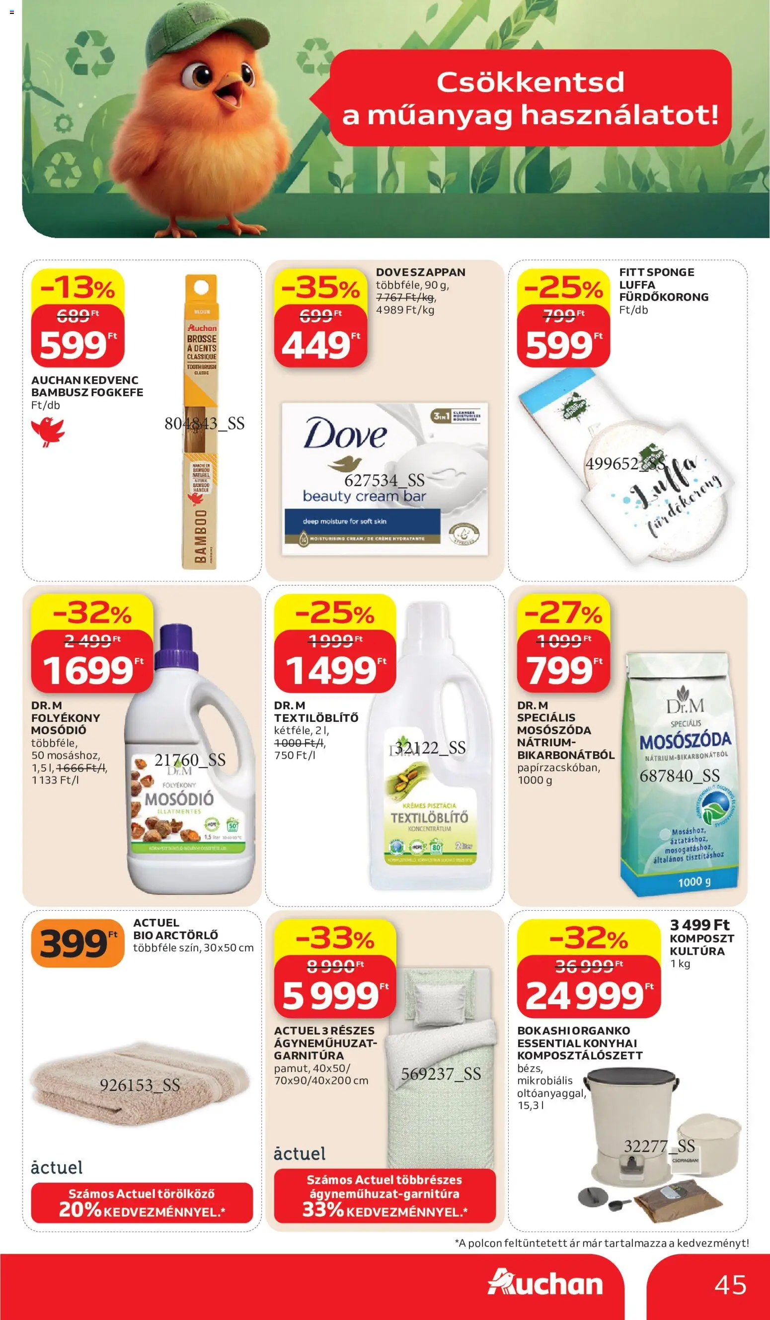 Auchan akciós ujság - amely érvényes a következő dátumtól: 2026.07.02. | Oldal: 45 | Termékek: Pisztácia, Ágyneműhuzat, Szappan, Fogkefe
