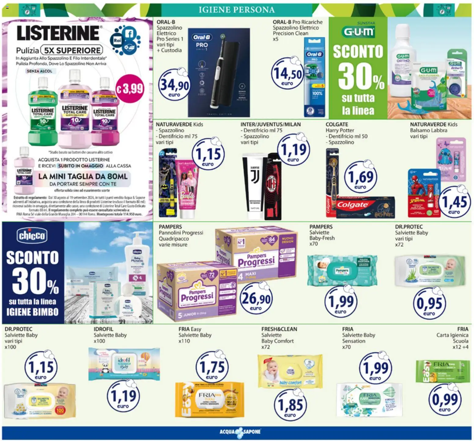 Volantino Acqua e Sapone del 24/08/2026 | Pagina: 10 | Prodotti: Alcol, Spazzolino, Acqua, Pampers