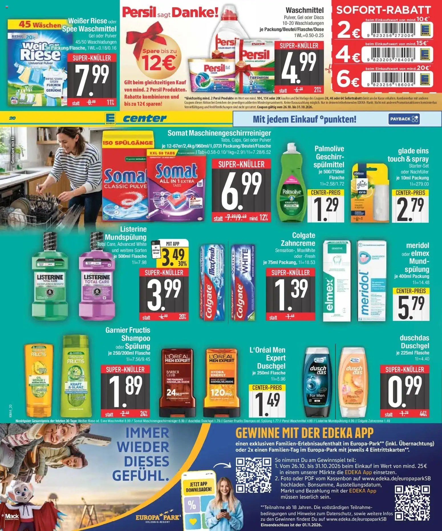 E center Prospekt Neustadt (ab 26.10.2026) zum Blättern | Seite: 20 | Produkte: Energy, Duschgel, Persil, Listerine
