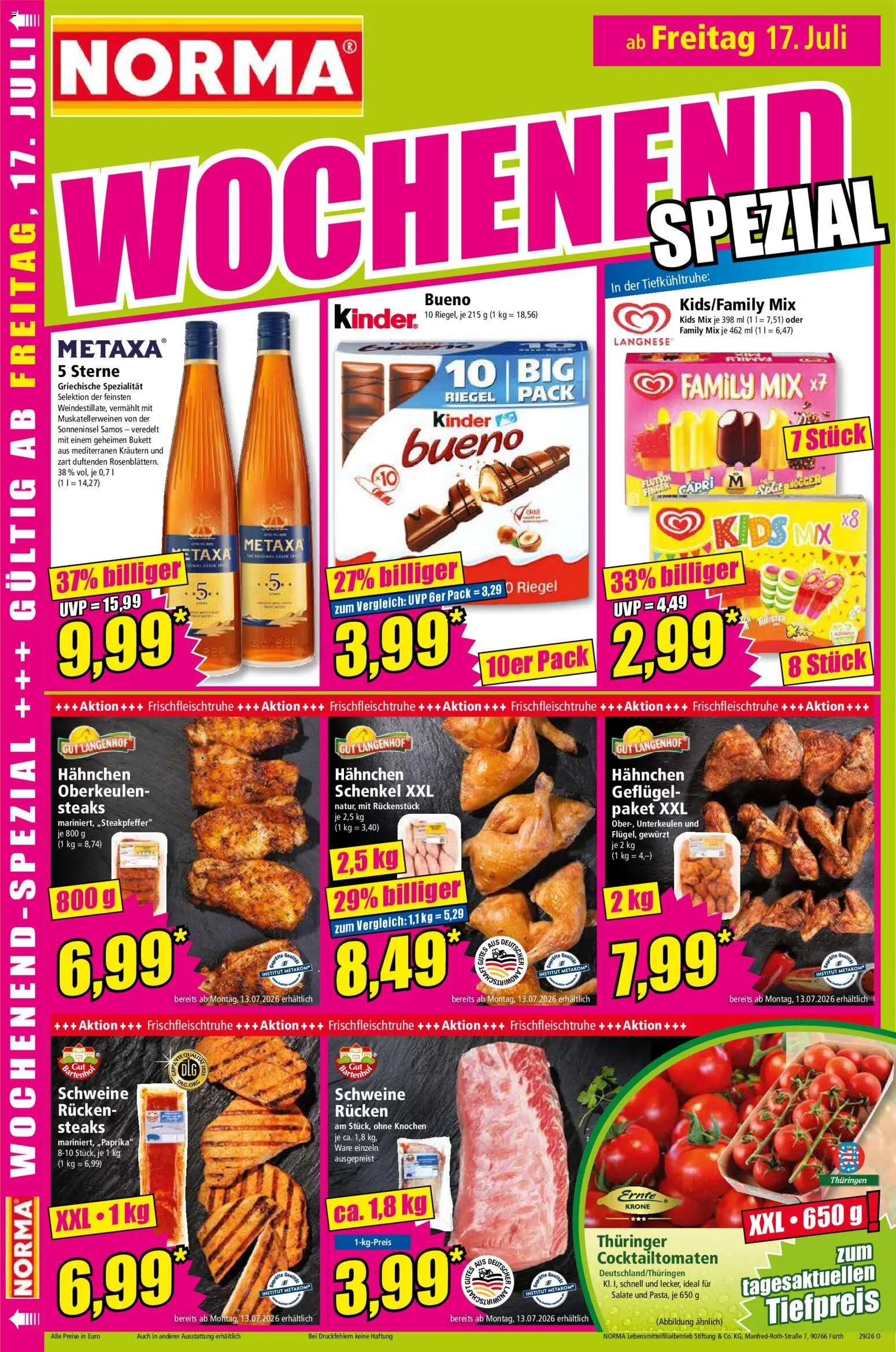 Norma Prospekt – gültig ab 13.07.2026 | Seite: 16 | Produkte: Langnese, Hahnchen, Metaxa
