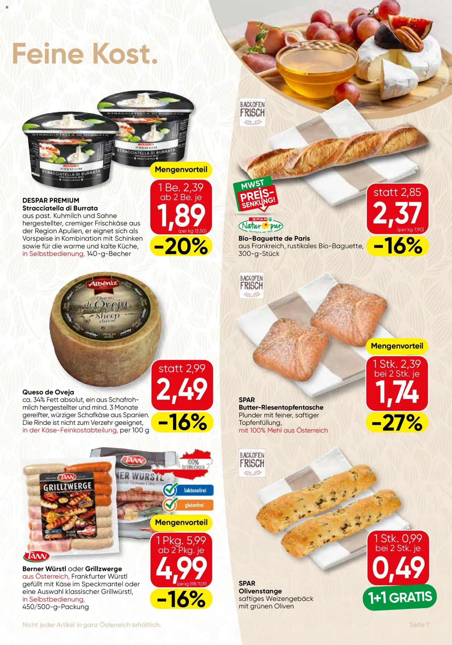 SPAR Gourmet Flugblatt gültig ab 13.08.2026 | Seite: 7 | Produkte: Mehl, Milch, Käse, Schinken