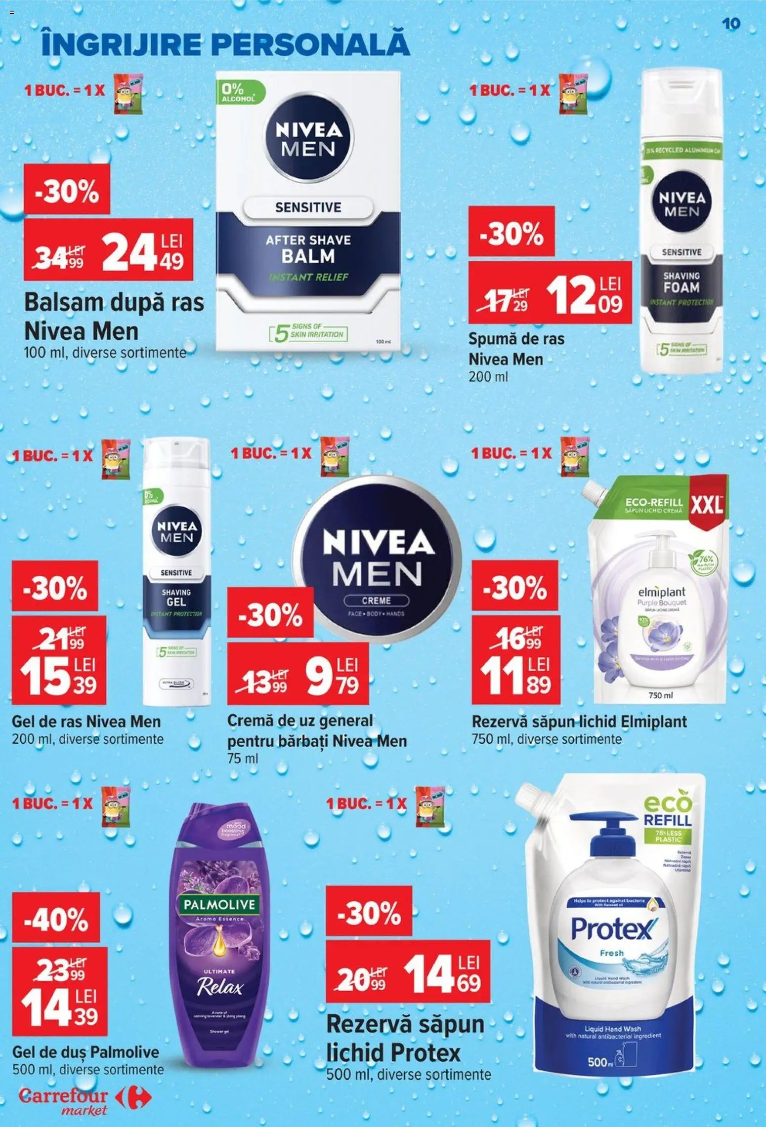 Noul catalog Carrefour – valabil de la 26.08.2026 | Pagină: 10 | Produse: Nivea, Gel de ras, Balsam, Rezervă săpun