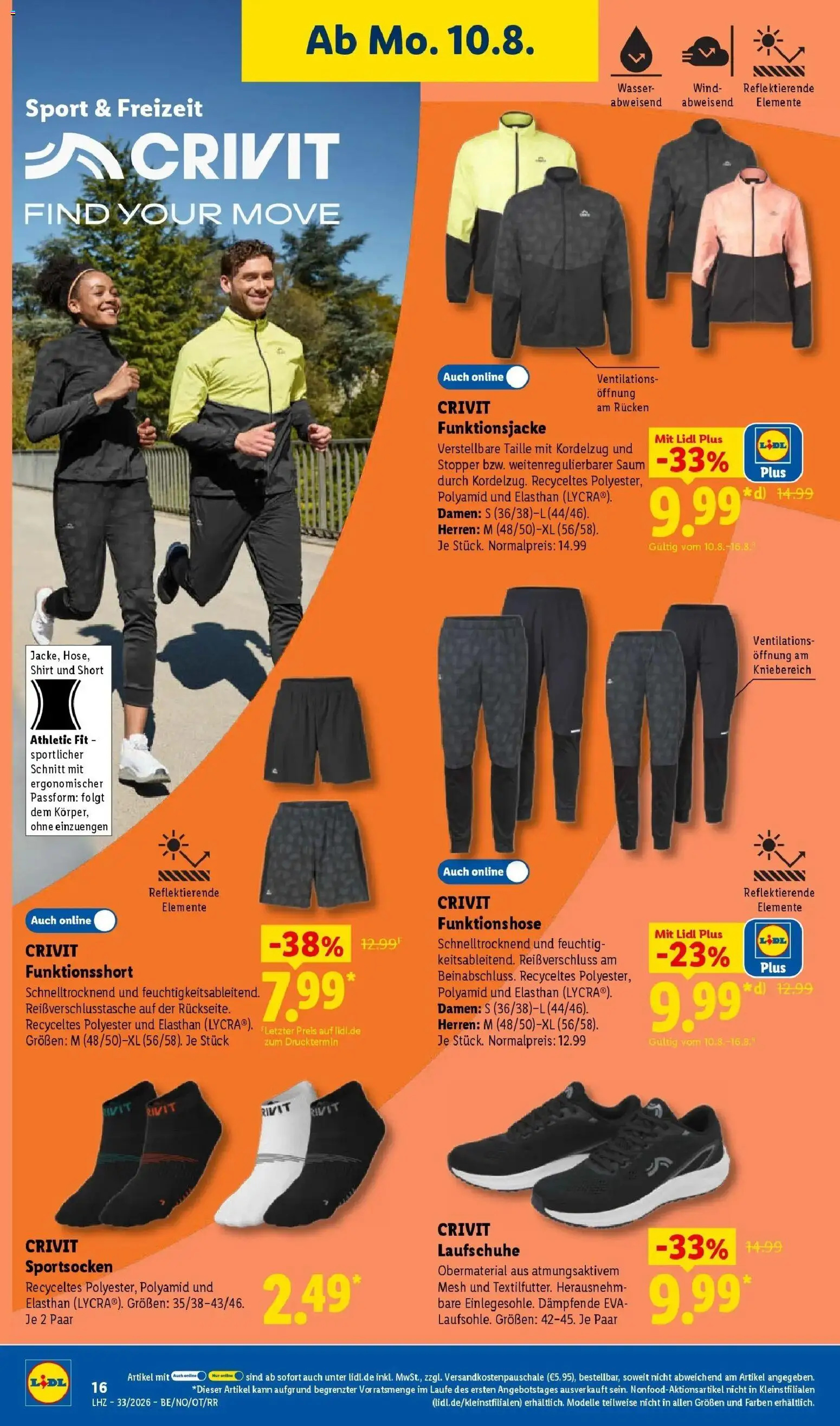 Lidl Prospekt Malchow (ab 10.08.2026) zum Blättern » Angebote | Seite: 34 | Produkte: Shirt, Laufschuhe, Wasser