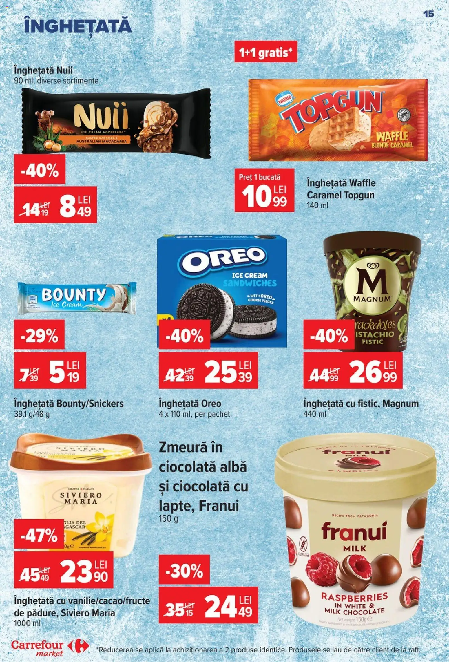 Noul catalog Carrefour – valabil de la 17.06.2026 | Pagină: 14 | Produse: Zmeură, Raft, Ciocolată, Înghețată