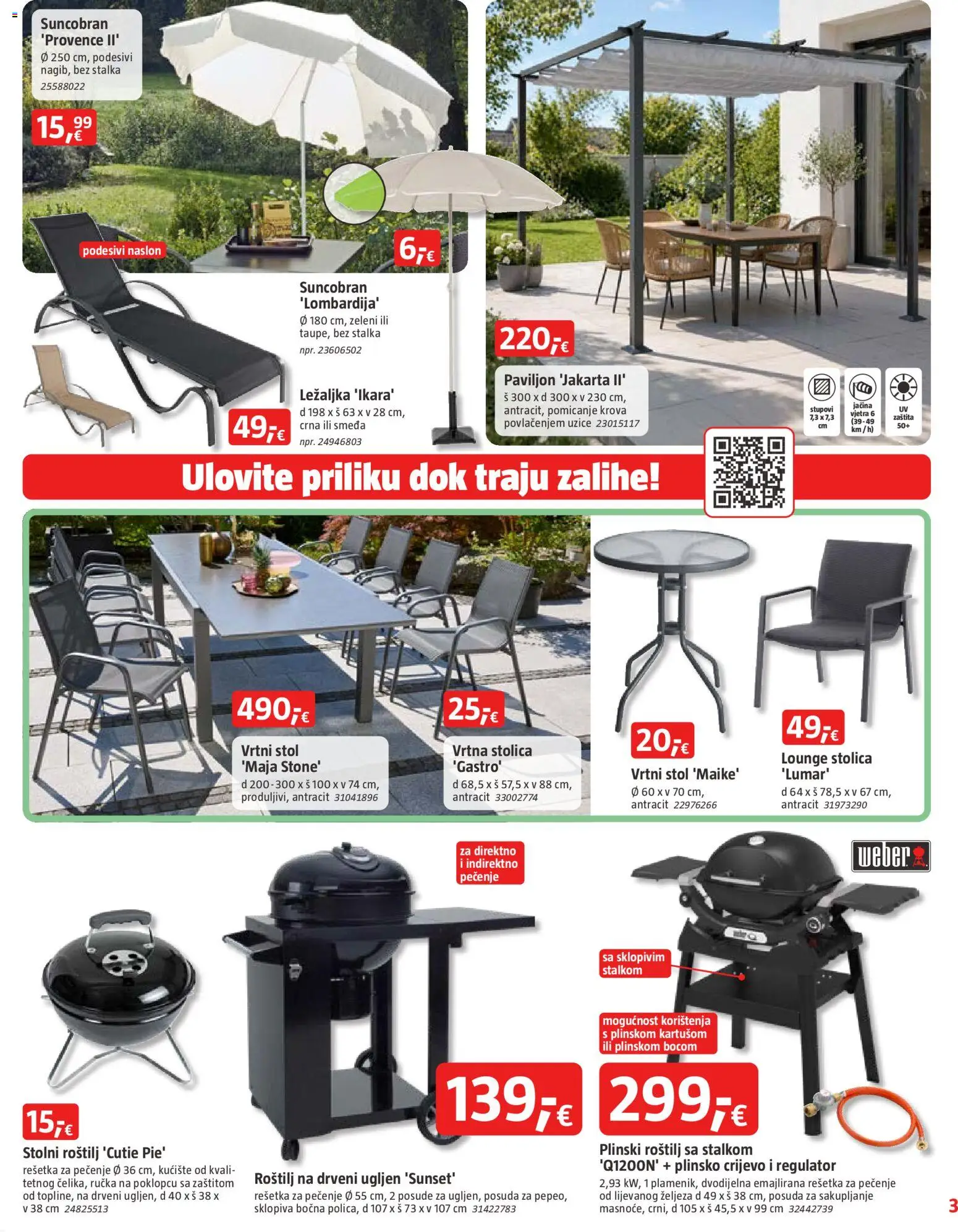 Bauhaus katalog | vrijedi od 19.08.2026 | Stranica: 3 | Proizvodi: Roštilj, Plinski roštilj, Suncobran, Posuđe