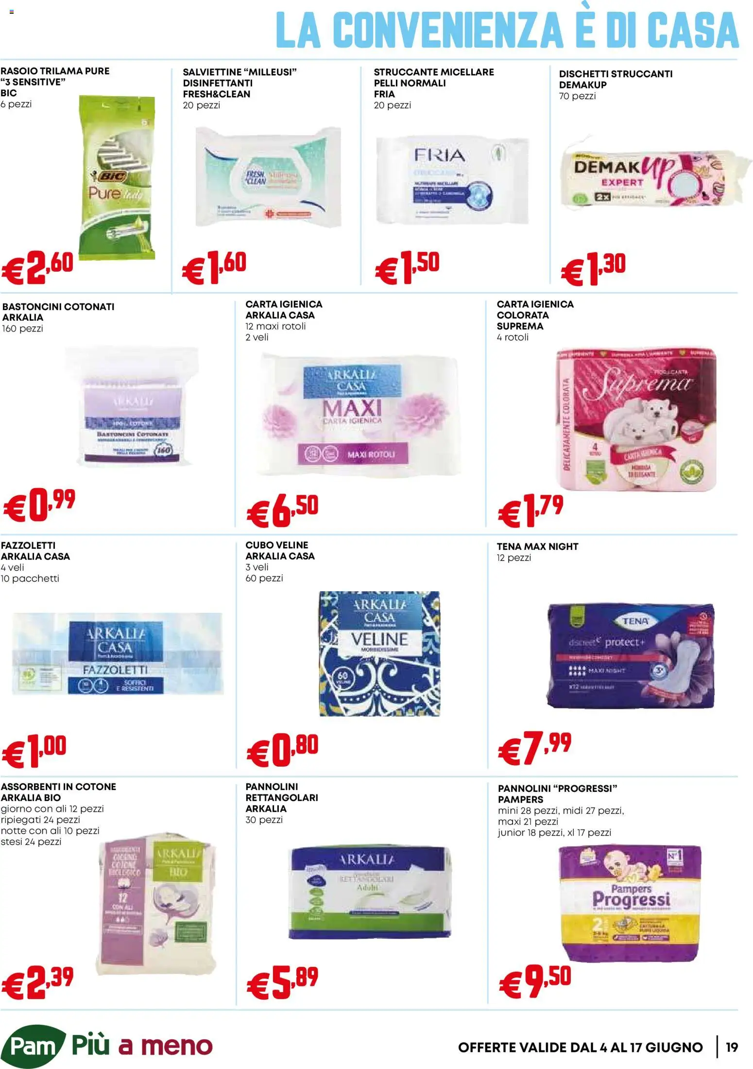 Volantino PAM del 04.06.2026 | Pagina: 19 | Prodotti: Pannolini, Veline, Dischetti struccanti, Pampers